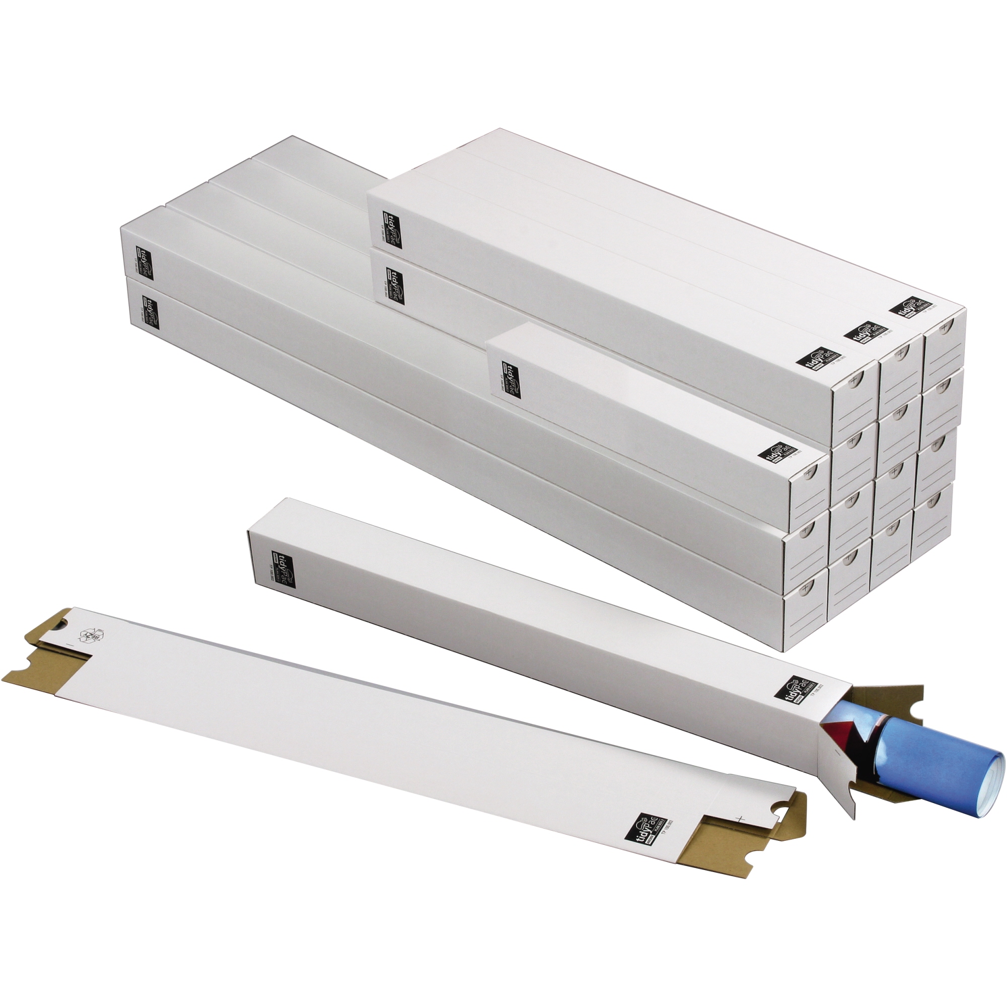 tidyPac® Versandhülse 7,5 x 7,5 x 75 cm (B x H x L) mit Steckverschluss Wellkarton weiß