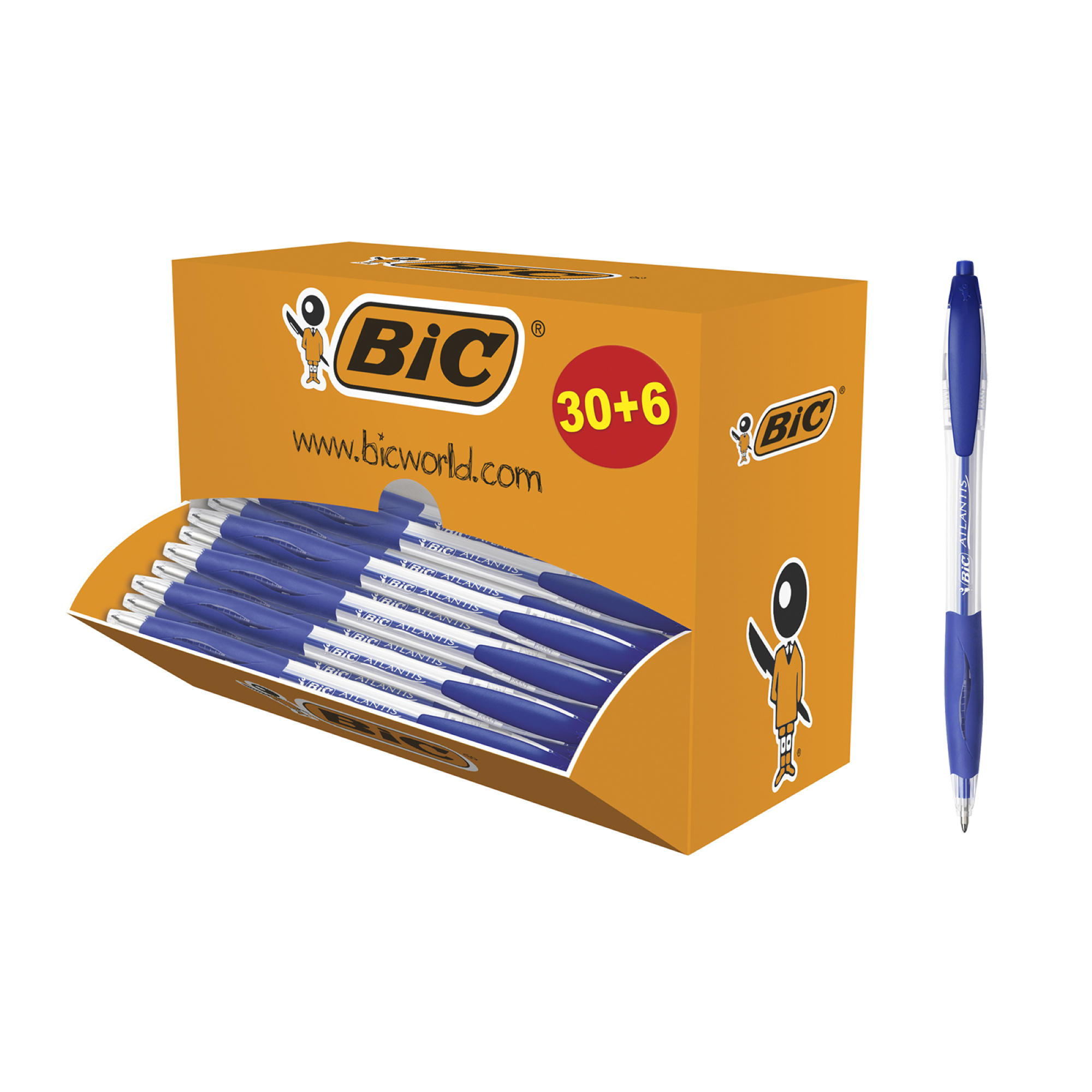 BIC® Kugelschreiber ATLANTIS® Classic 0,4mm blau dokumentenecht Schaftfarbe: transparent 36 St./Pack.