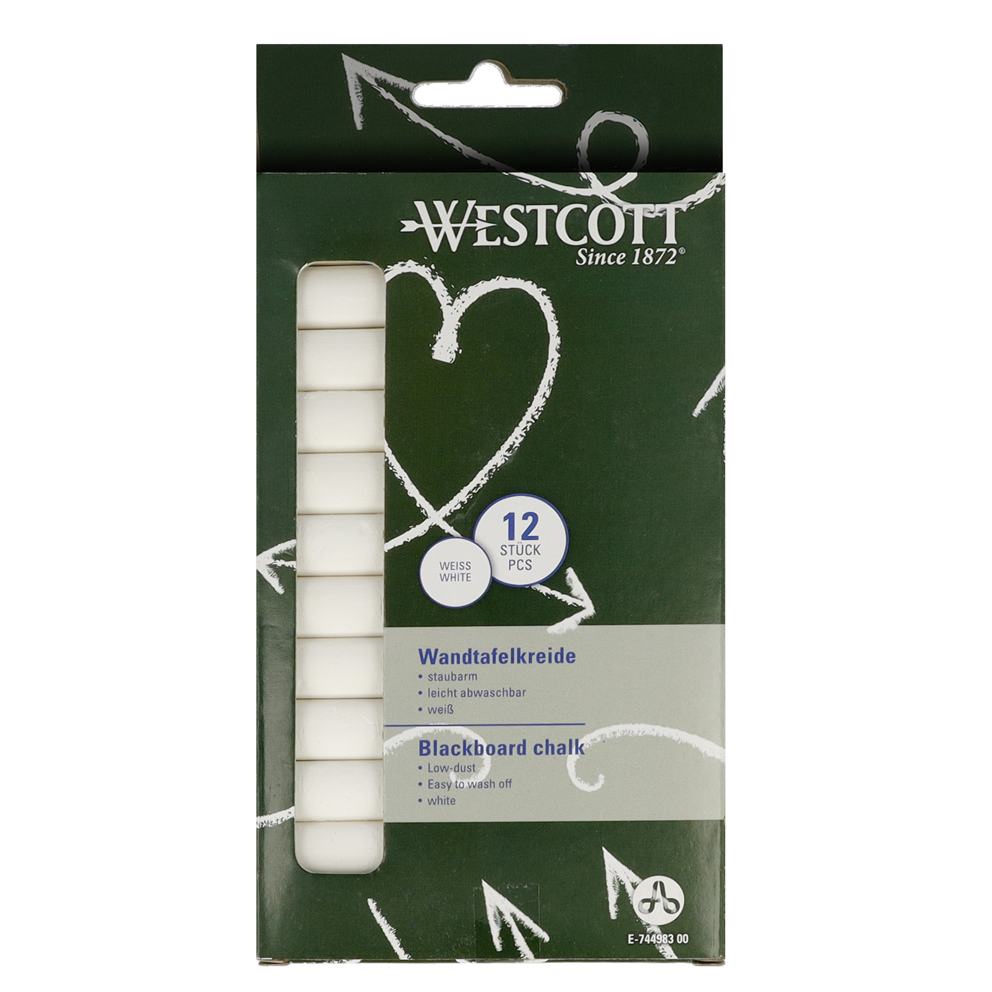 Westcott Tafelkreide ohne Papierhülle weiß 12 St./Pack.