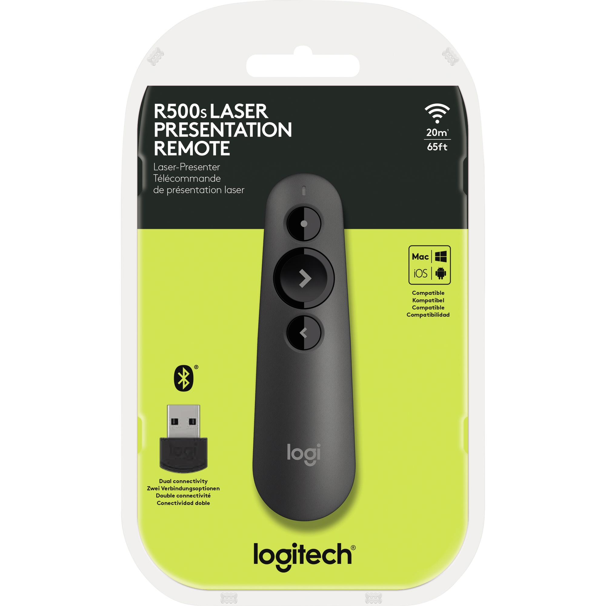Logitech Wireless Presenter R500s 17,5 x 6,6 x 25 mm (B x H x T) Windows®, Mac, iOS, Android universell 20m inkl. USB-Dongle grafit