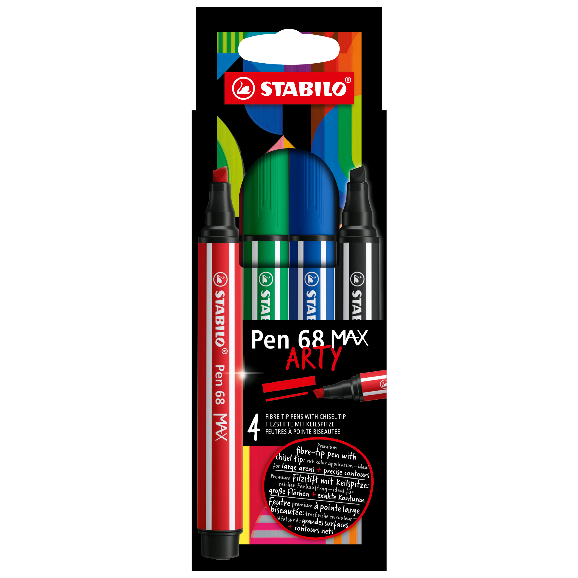STABILO® Fasermaler Pen 68 MAX ARTY 1-5mm farbig sortiert nicht auswaschbar 4 St./Pack.