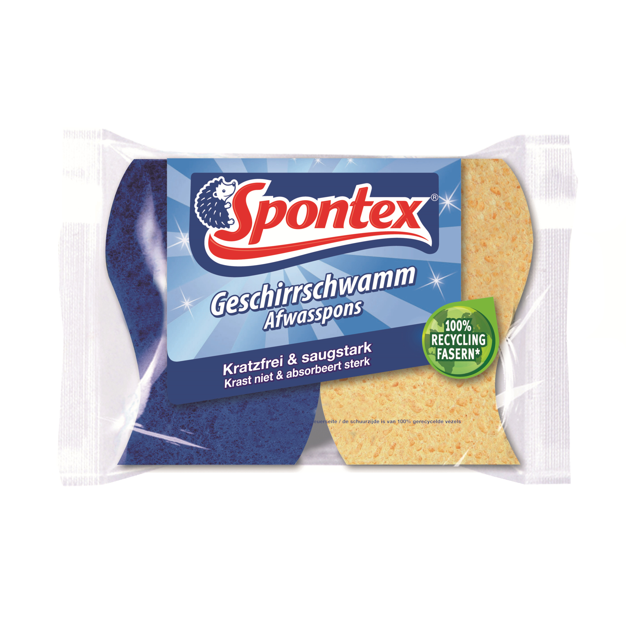 Spontex Reinigungsschwamm 21 x 11 x 2,5 cm (B x H x T) Zellulose/Polyester-Recyclingfasern/Harz gelb/blau 2 St./Pack.