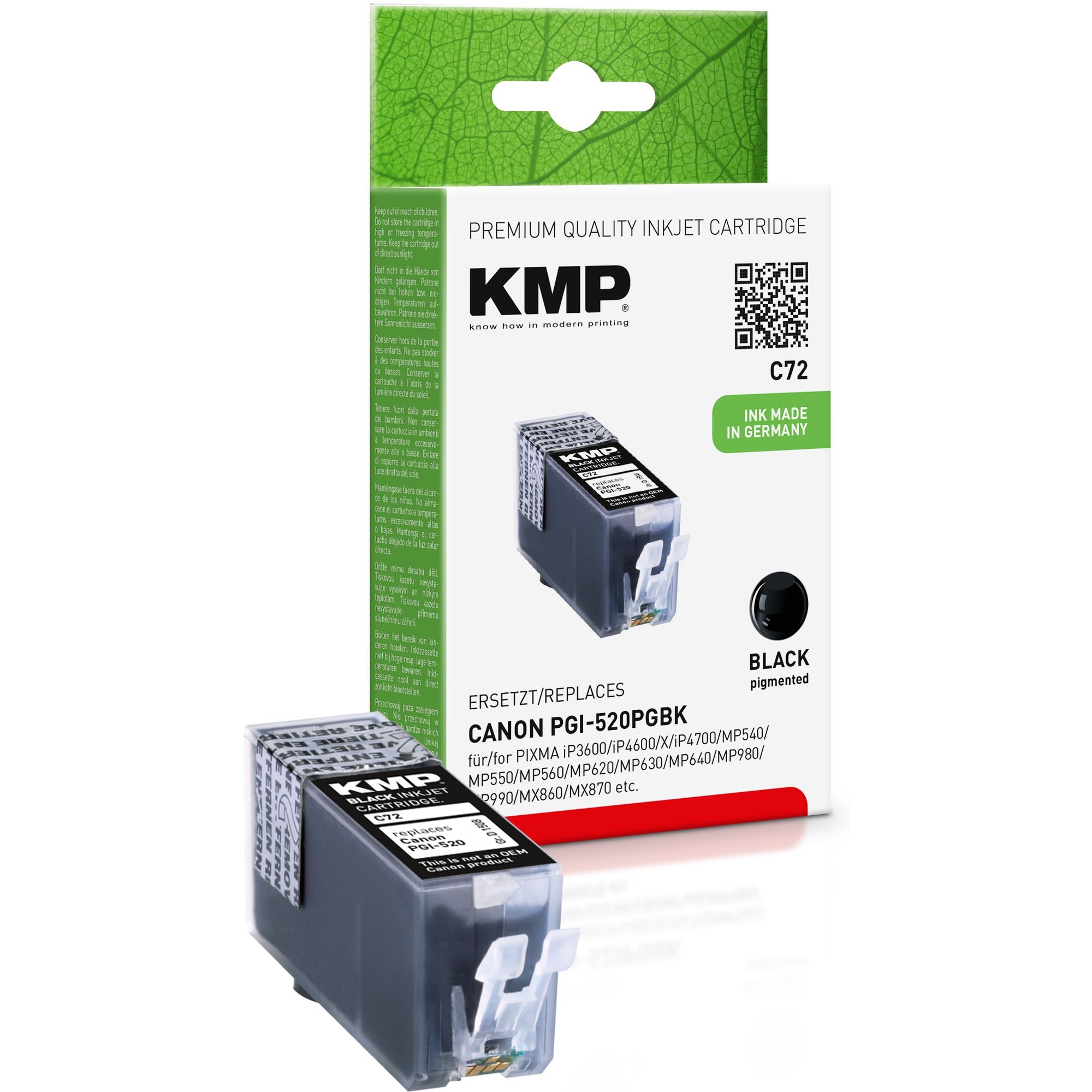 KMP Tintenpatrone kein Originalzubehör Kompatibel mit: Canon PGI520PGBK C72 ca. 325 Seiten schwarz 19ml