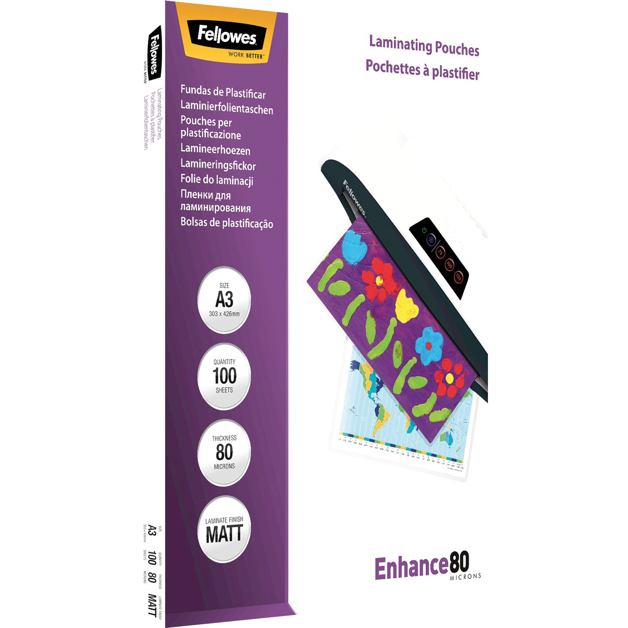 Fellowes® Laminierfolie Enhance 80 297 x 420 mm (B x H) DIN A3 80µm matt 100 St./Pack.