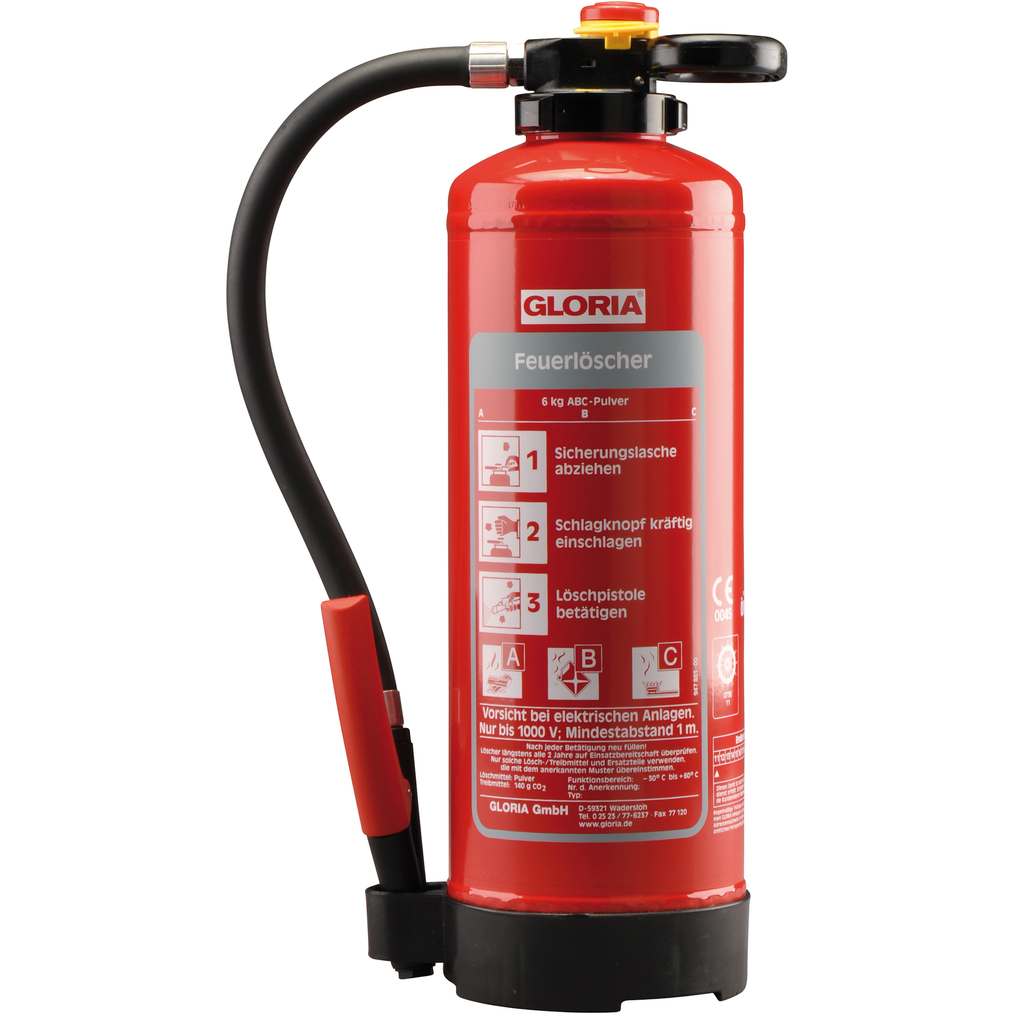 GLORIA Handfeuerlöscher P 6 PRO 34A, 233B, C 6kg 30 x 51 x 16,5 cm (B x H x T)