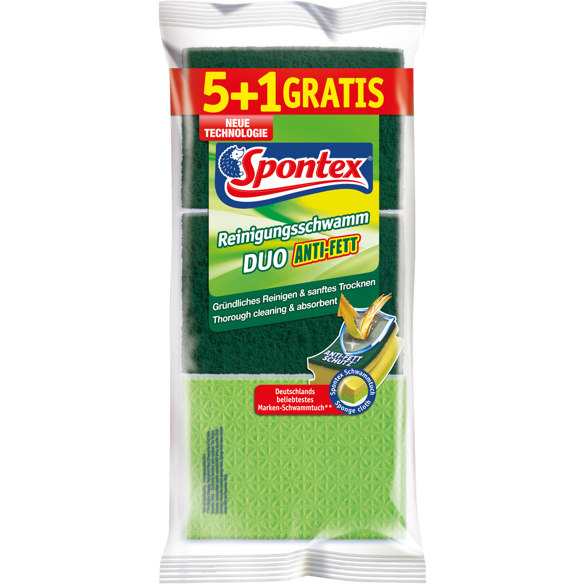 Spontex Reinigungsschwamm Duo Anti-Fett 9 x 27,5 x 9 cm (B x H x T) farbig sortiert 6 St./Pack.