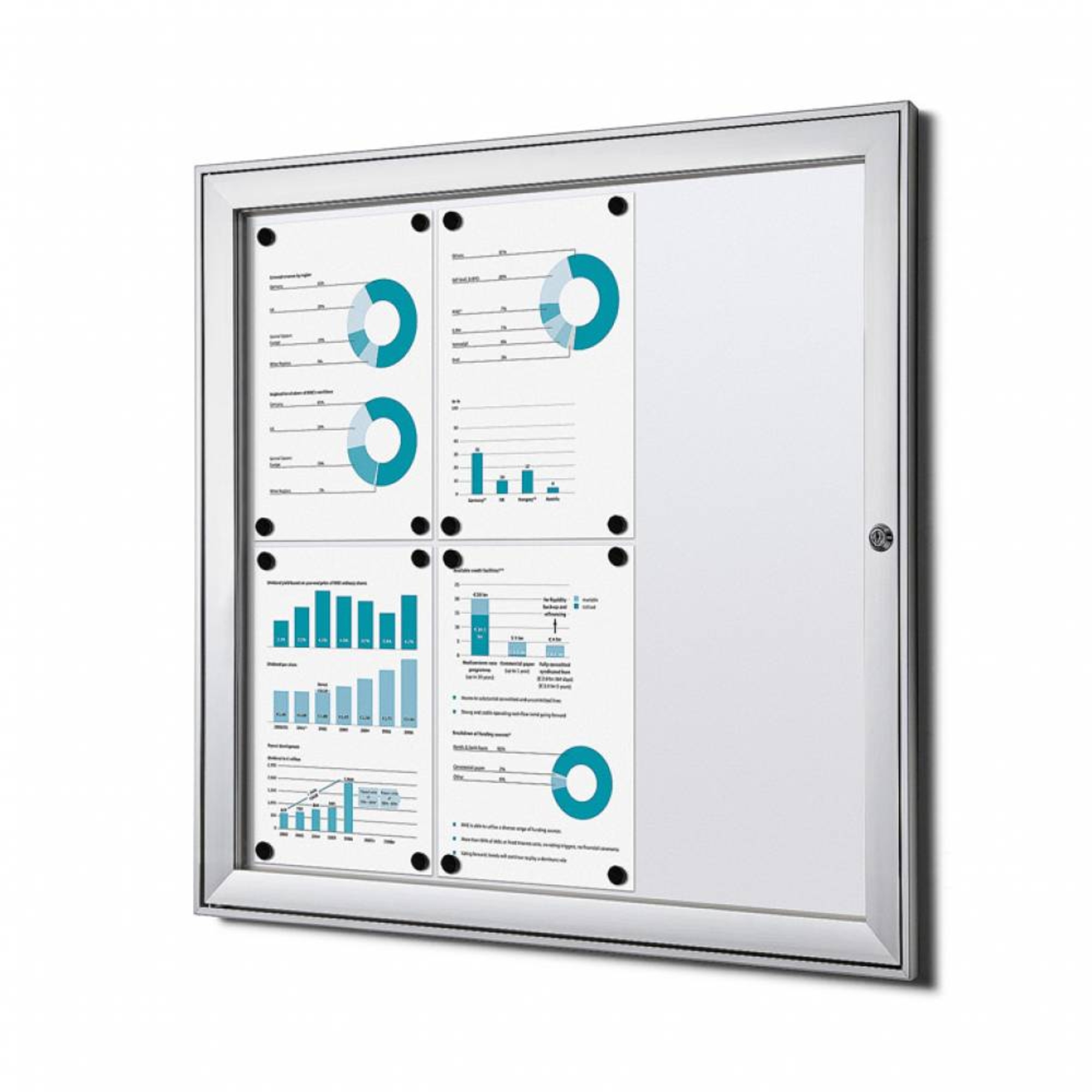 Showdown® Displays Schaukasten Innenbereich, regengeschützter Außenbereich 74,1 x 69,6 x 2,3 cm (B x H x T) 6 x DIN A4 mit Schloss Aluminium silber