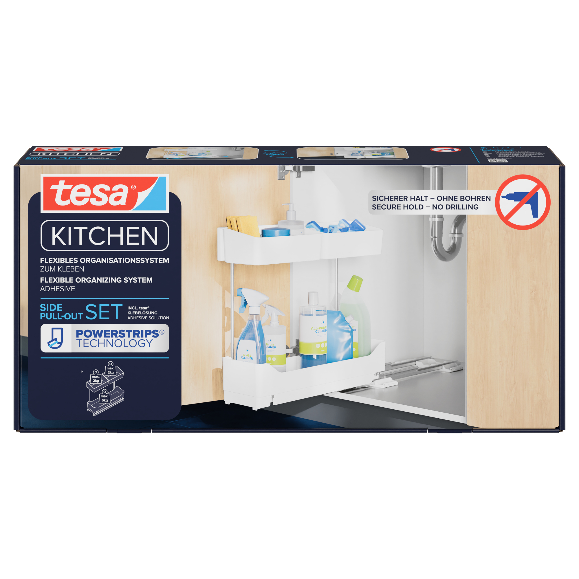 tesa® Schrankauszug KITCHEN Side Pull-Out 48 x 45 x 21 cm (B x H x T) Metall/Plastik weiß