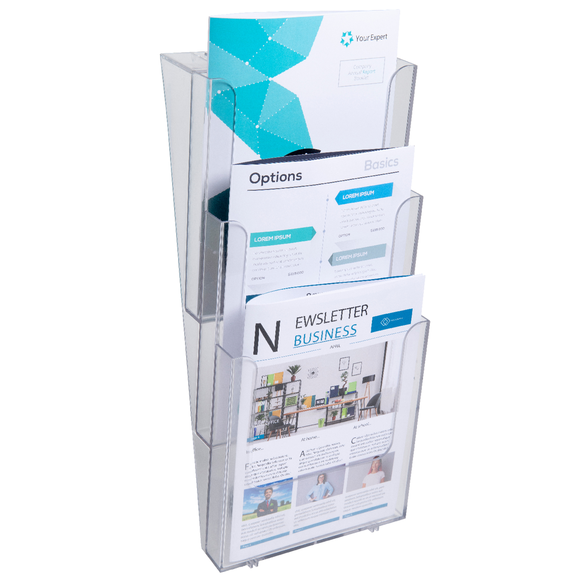 Exacompta Prospekthalter Office 23,8 x 50,4 x 17,5 cm (B x H x T) DIN A4 Polystyrol kristall 3 Fächer