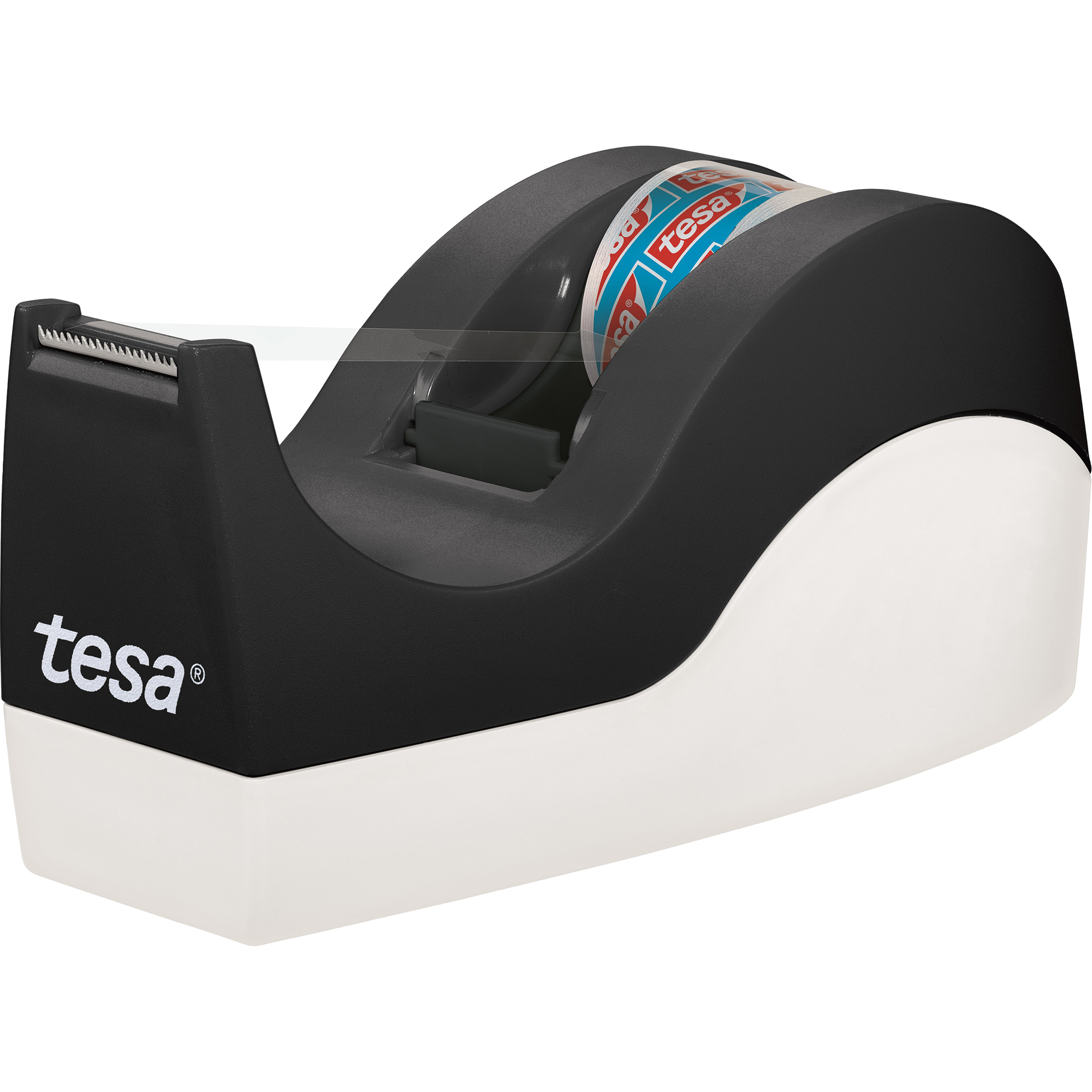 tesa® Tischabroller Easy Cut® ORCA 19 mm x 33 m (B x L) inkl. 1 Rolle tesafilm® kristall-klar 19 mm x 10 m (B x L) ohne Lösungsmittel schwarz/weiß