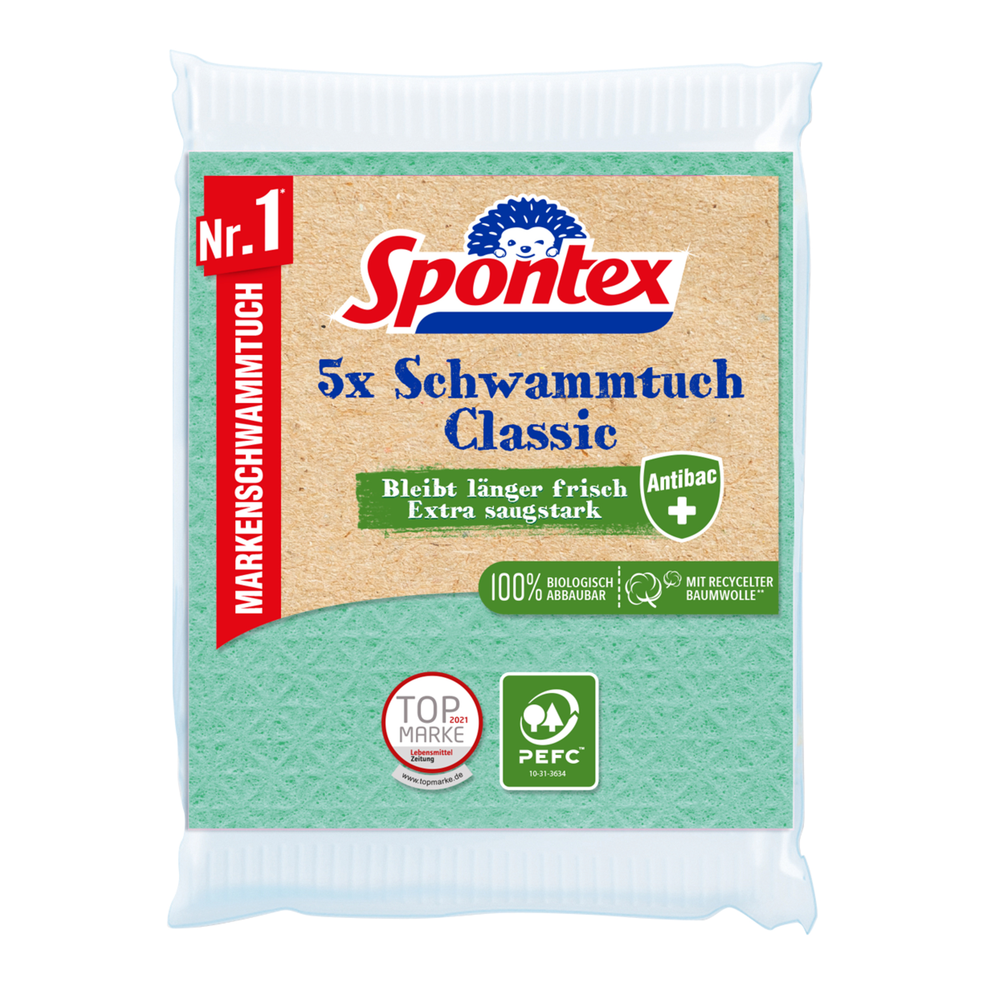 Spontex Schwammtücher Classic 19 x 26 cm (B x L) 100 % Zellulose farbig sortiert 5 St./Pack.