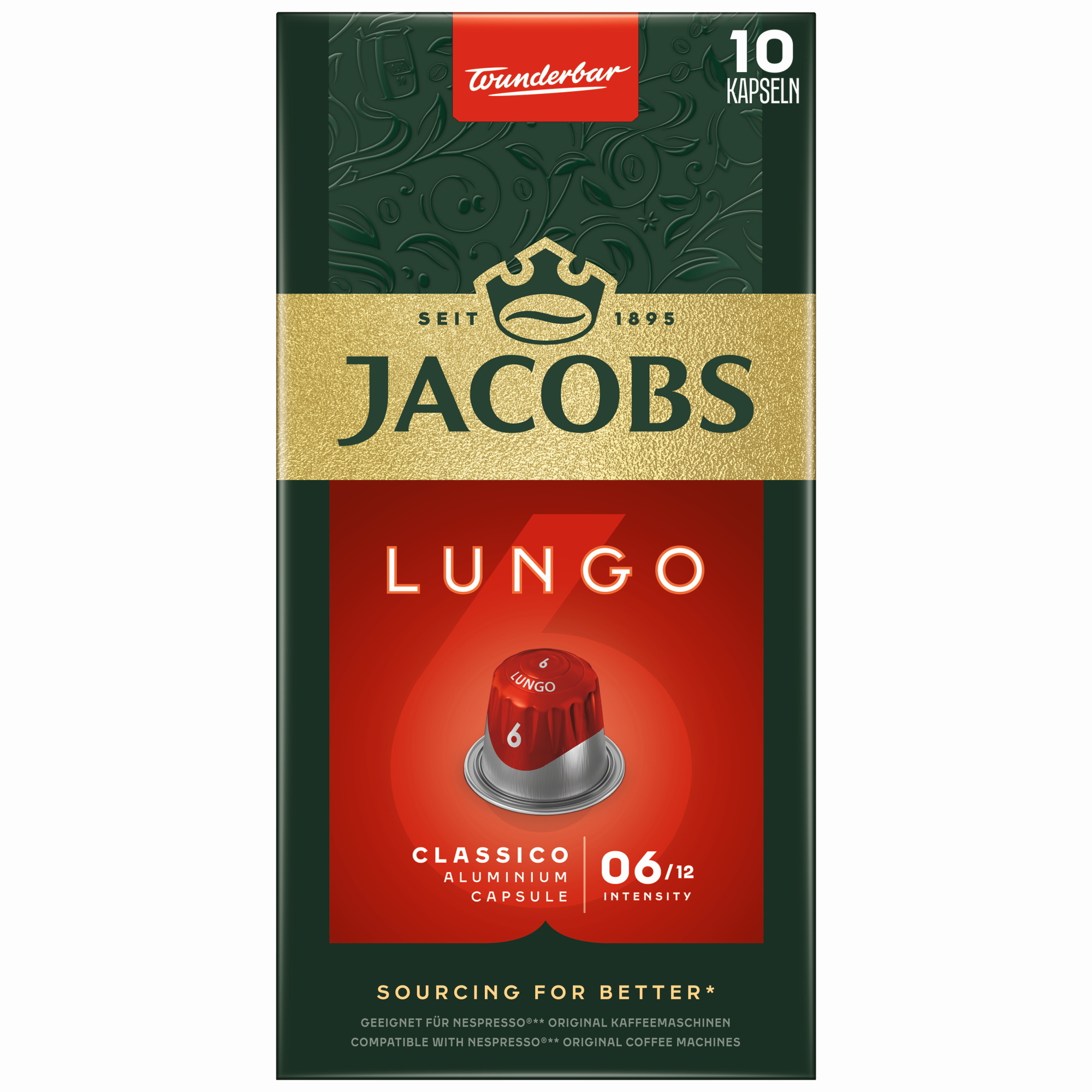 JACOBS Kaffeekapsel Lungo 6 Nespresso® Maschine Classico Intensität: 6 10 x 5,2 g/Pack.