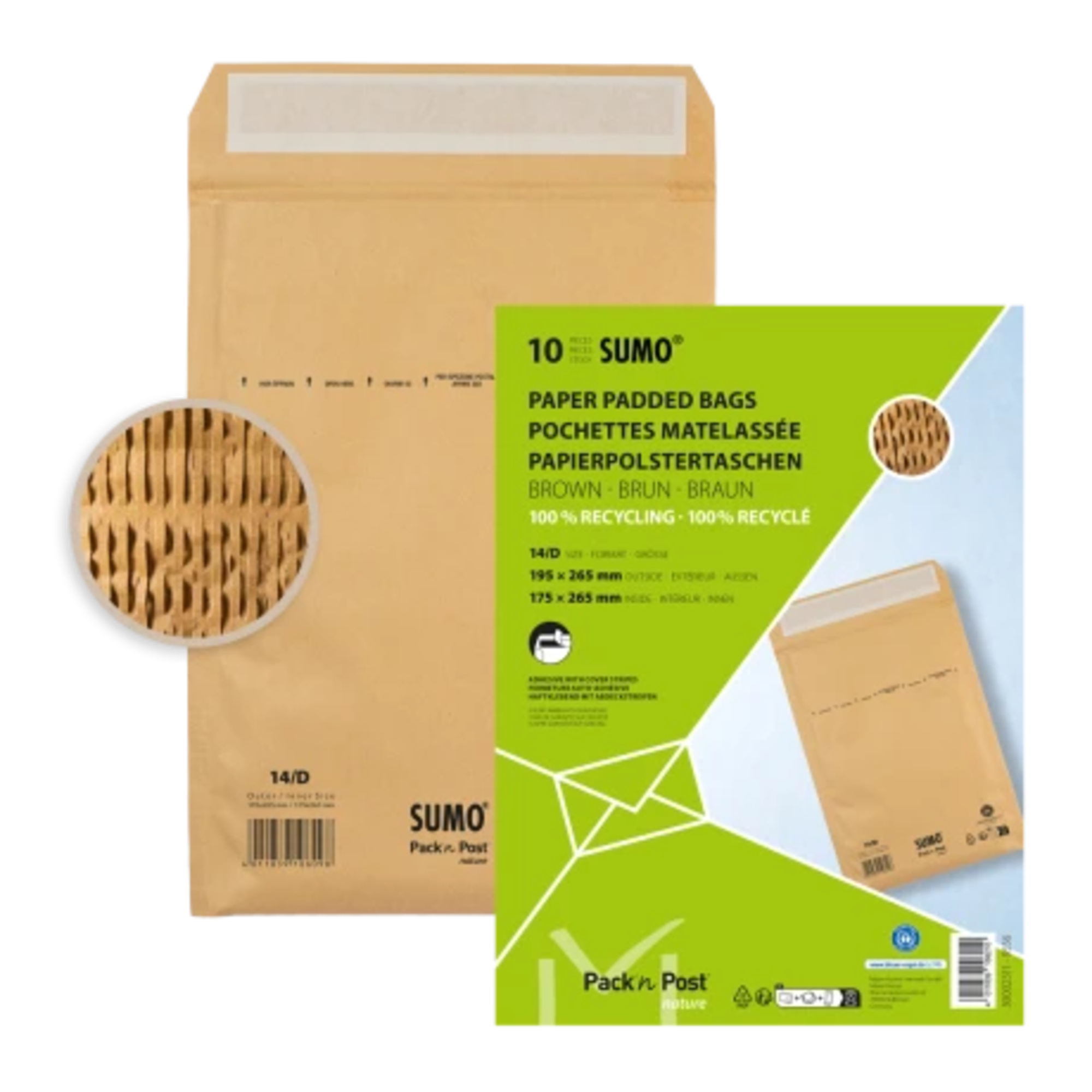 SUMO Papierpolstertasche D mit Haftklebung Papier, 100 % recycelt braun 10 St./Pack.