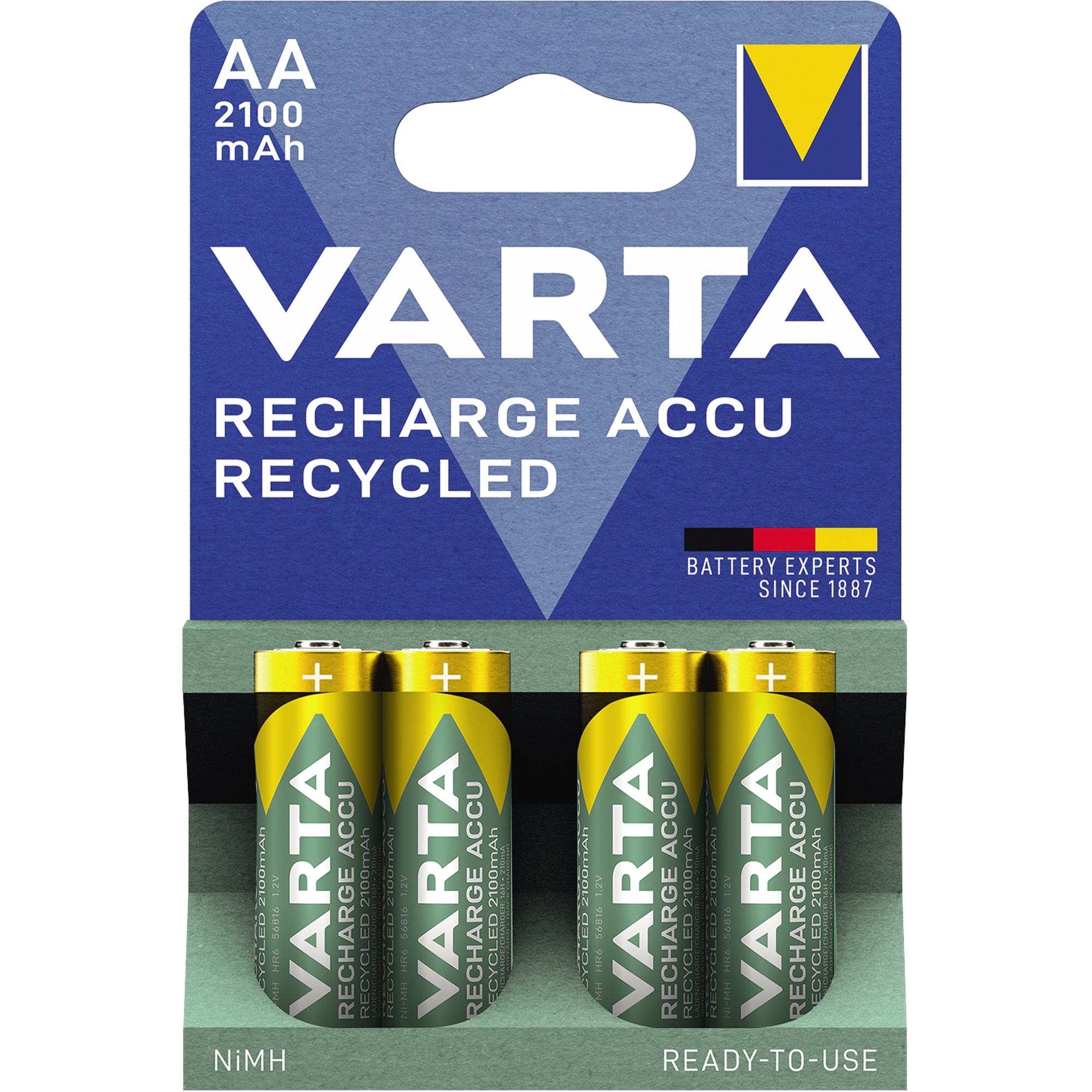 Varta Akku Recycled AA/Mignon HR6 Nickel-Metallhydrid 1,2V 2.100 mAh 4 St./Pack.
