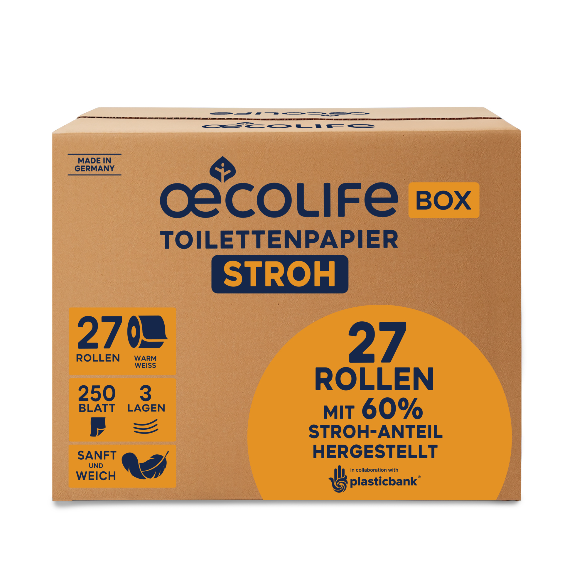 oecolife Toilettenpapier 3-lagig 250 Bl./Rl. 27 Rl./Pack.