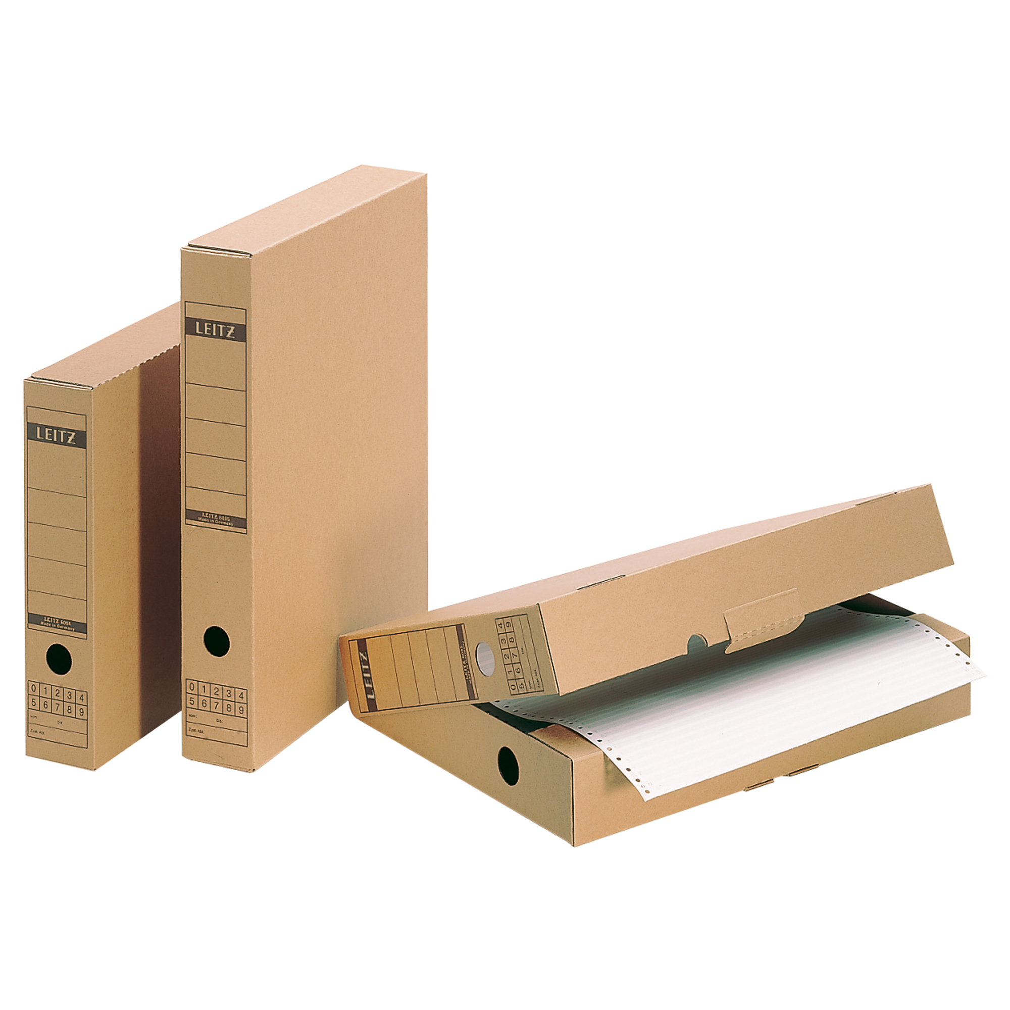Leitz Archivbox Premium 7 x 32,5 x 26,5 cm (B x H x T) DIN A4 mit Archivdruck Wellpappe recycelt/Natronpapier, kaschiert naturbraun