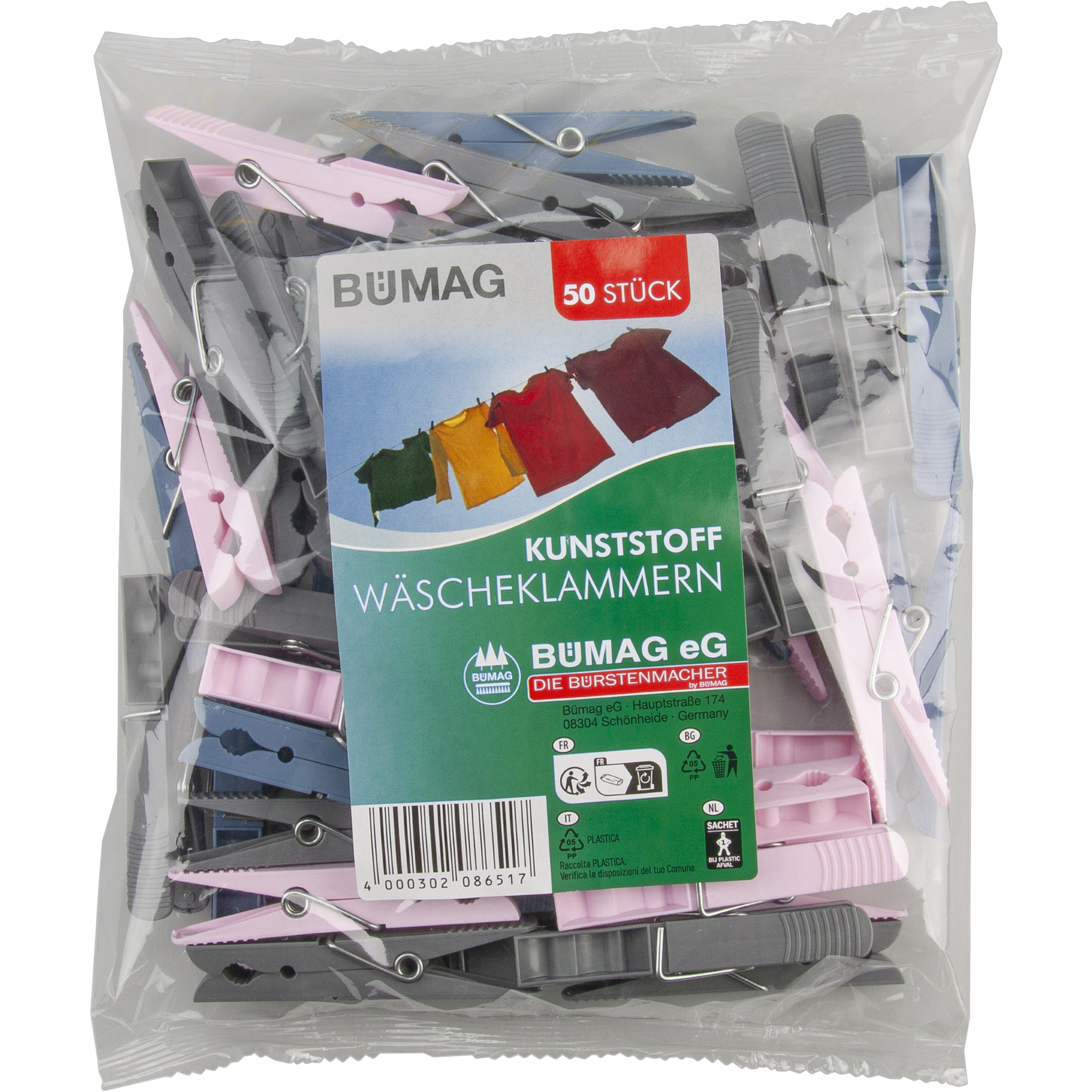 BÜMAG Wäscheklammer Kunststoff farbig sortiert 50 St./Pack.