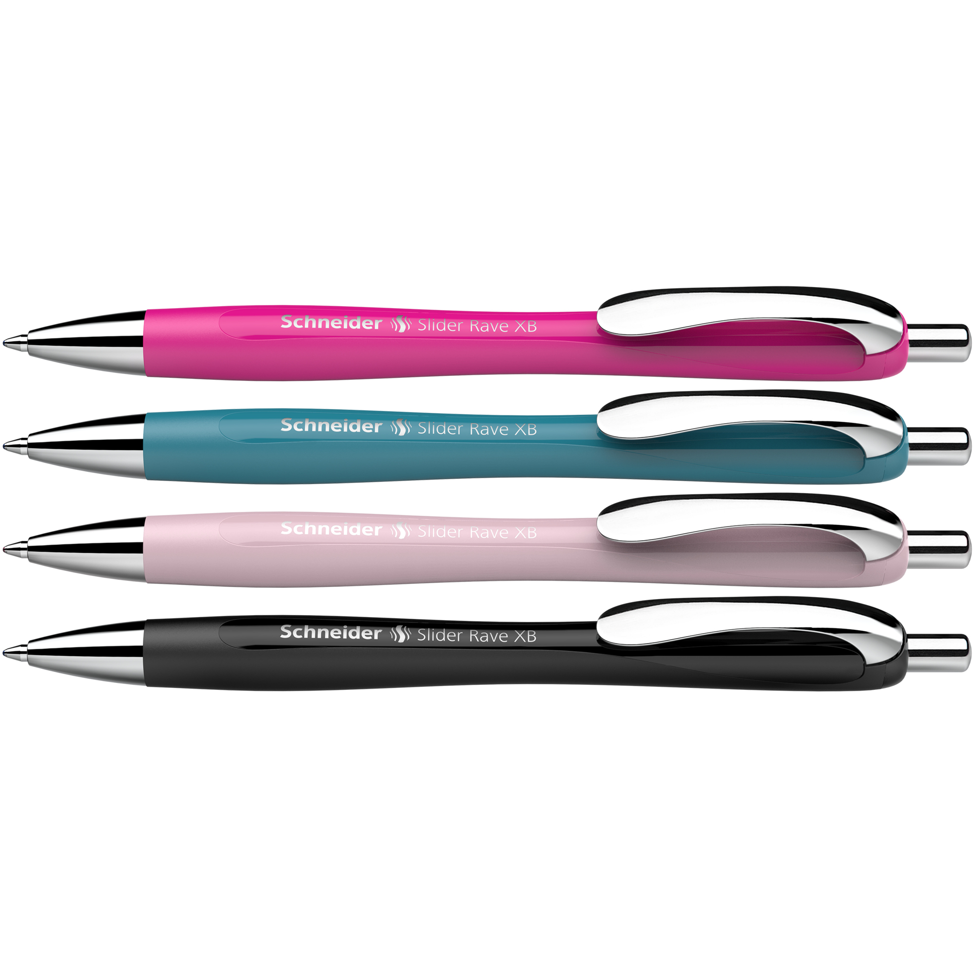 Schneider Kugelschreiber Slider Rave 0,7mm XB blau dokumentenecht Schaftfarbe: schwarz, power pink, teal, pearl 4 St./Pack.