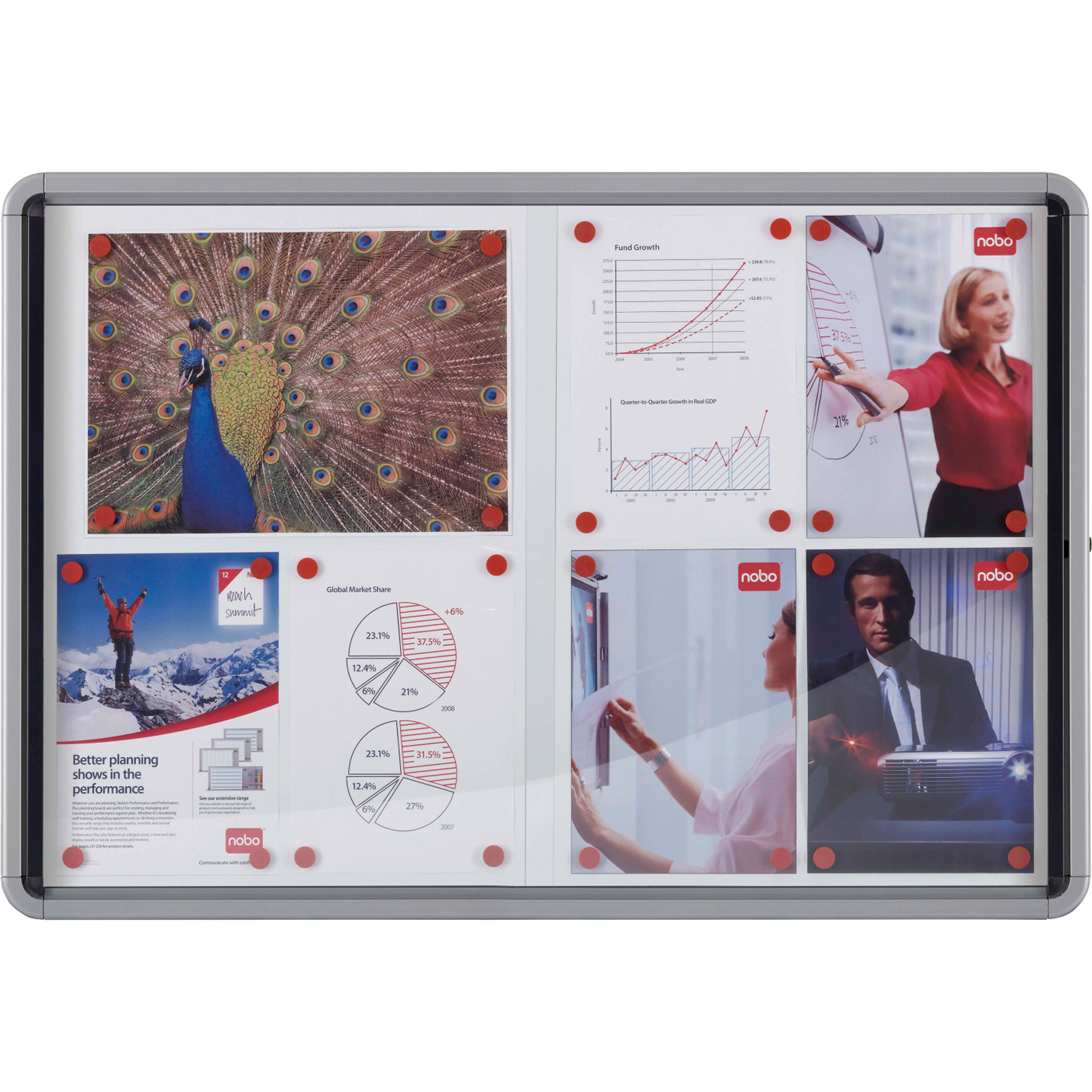 Nobo® Schaukasten Innenbereich 130 x 112 x 9,2 cm (B x H x T) 15 x DIN A4 mit Schloss Aluminium silber