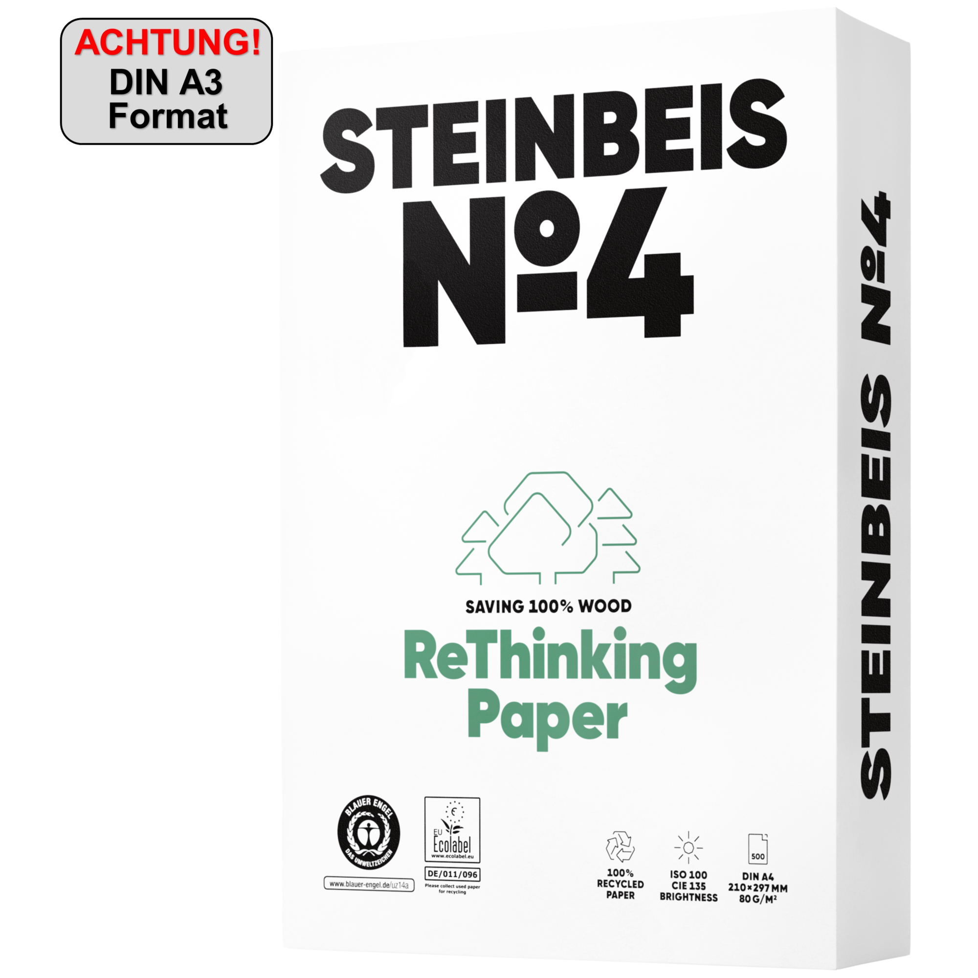 Steinbeis Kopierpapier No. 4 Evolution White DIN A3 80g/m² 100 % recycelt, chlorfrei gebleicht weiß 500 Bl./Pack.