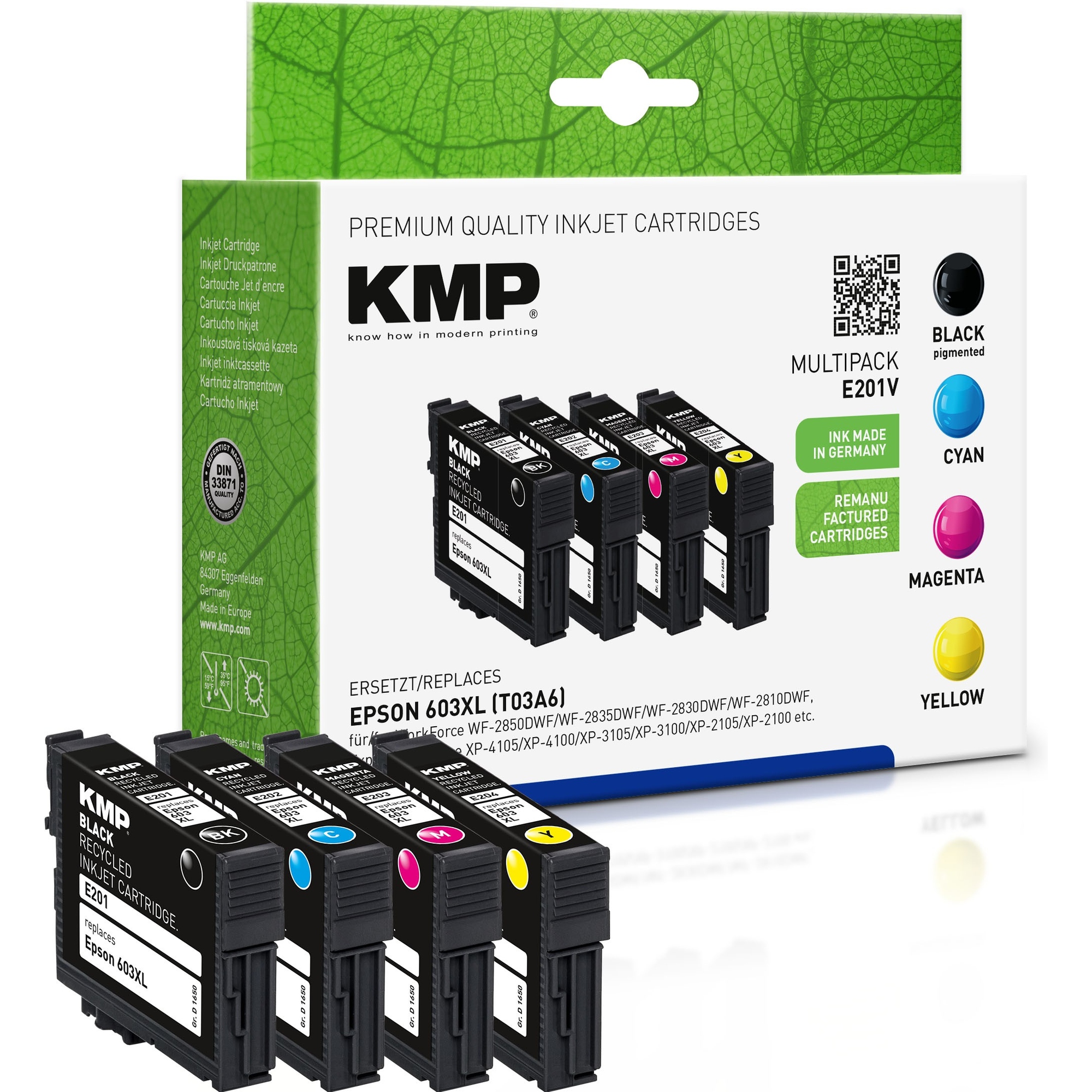KMP Tintenpatrone kein Originalzubehör Kompatibel mit: Epson 603XL E201V ca. 500 Seiiten schwarz, ca. 3 x 350 Seiten farbig schwarz, mehrfarbig 4 St./Pack.