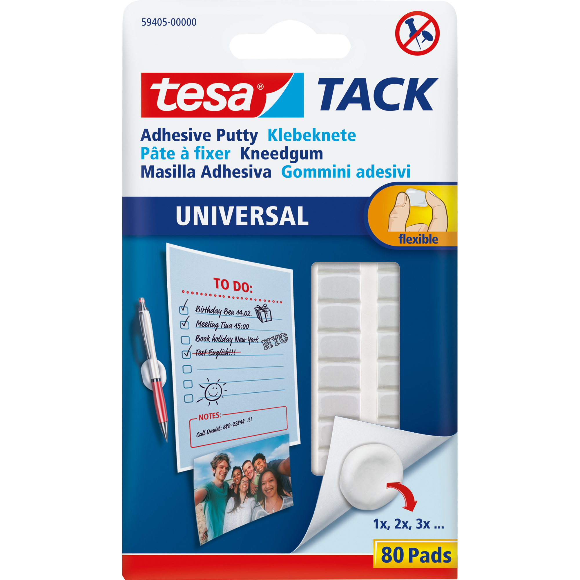 tesa® Klebepad TACK Glas, Metall, Holz Innenbereich 8,5 x 13 mm (B x L) weiß 80 St./Pack.