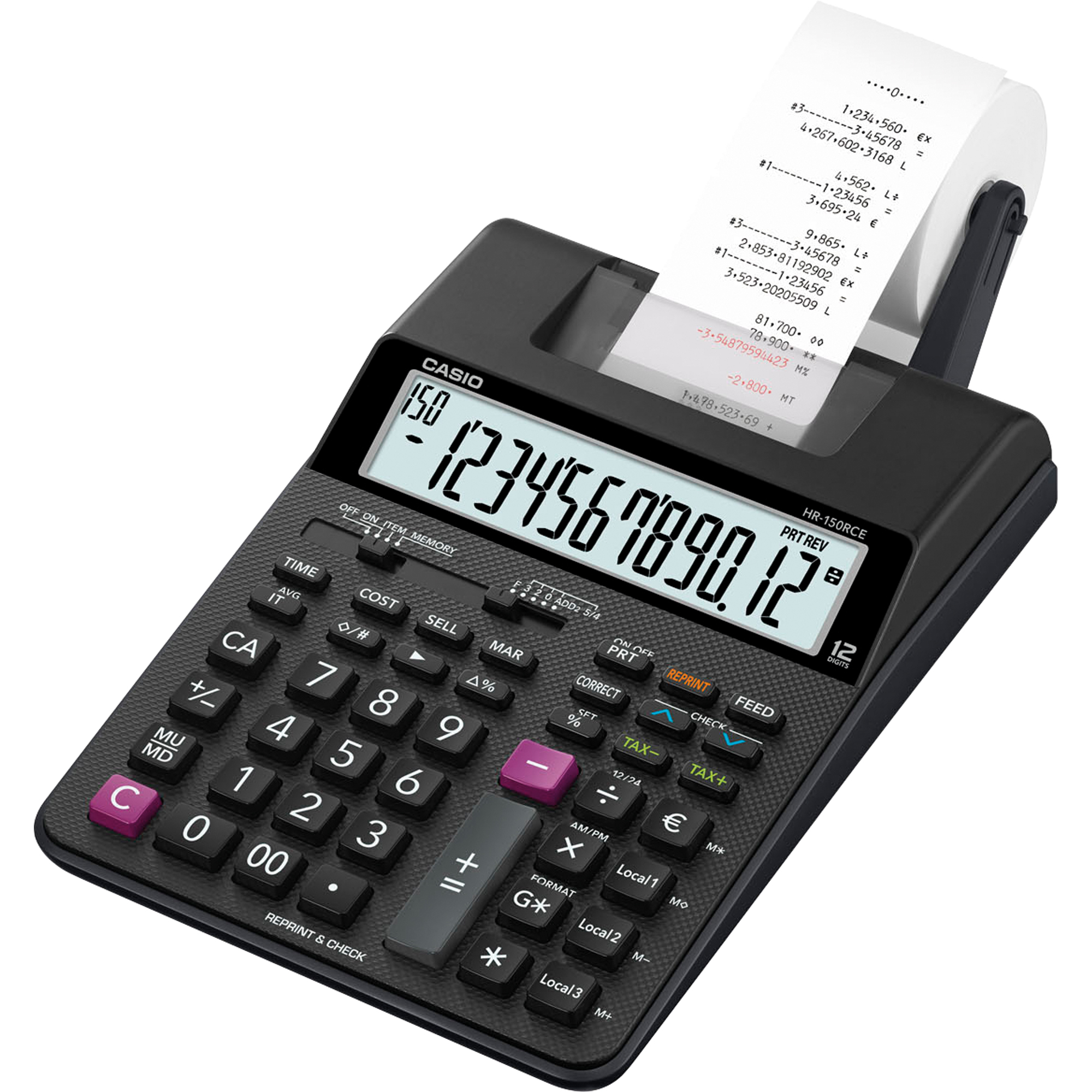 CASIO® Tischrechner HR-150RCE schwarz/rot 165 x 65 x 295 mm (B x H x T) Batterie, Netzbetrieb schwarz
