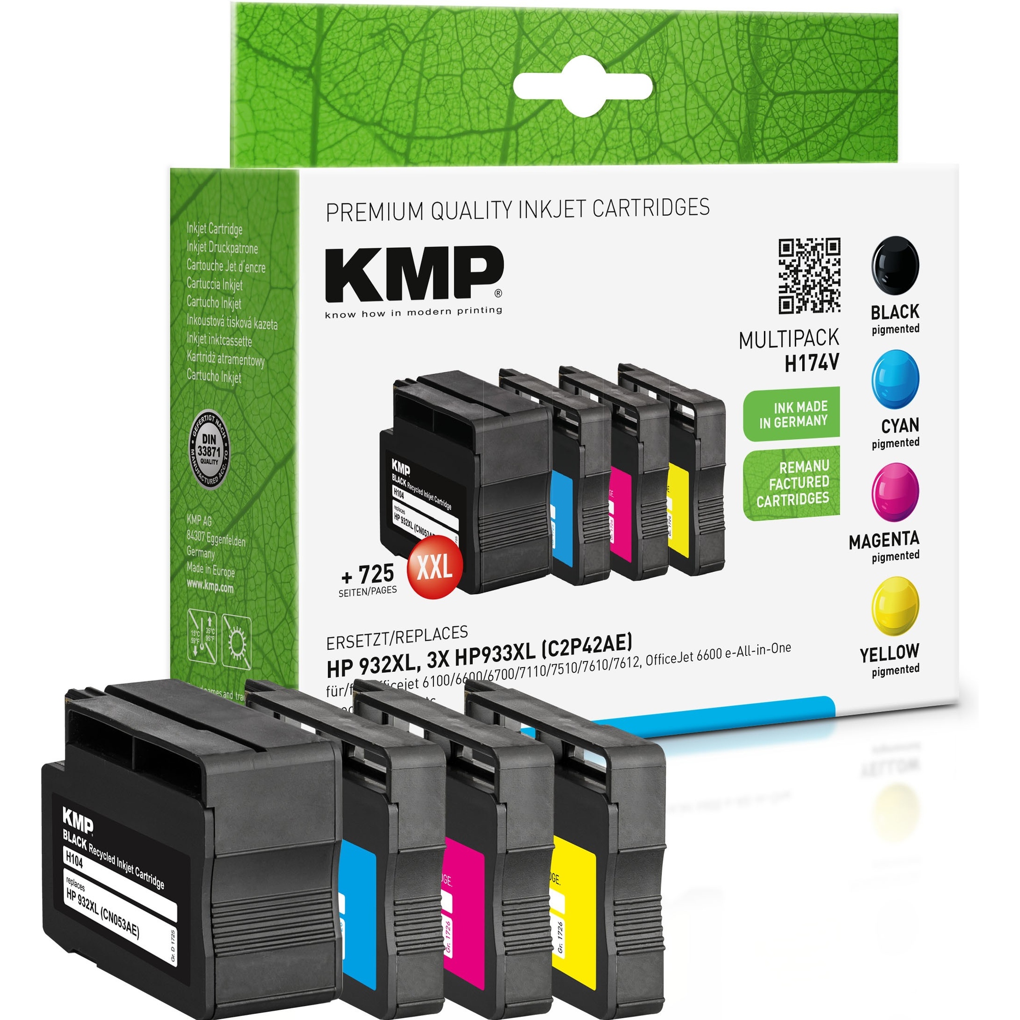 KMP Tintenpatrone kein Originalzubehör Kompatibel mit: HP 932XL H174V ca. 1.200 Seiten schwarz, ca. 3 x 1.000 Seiten farbig schwarz, mehrfarbig 4 St./Pack.