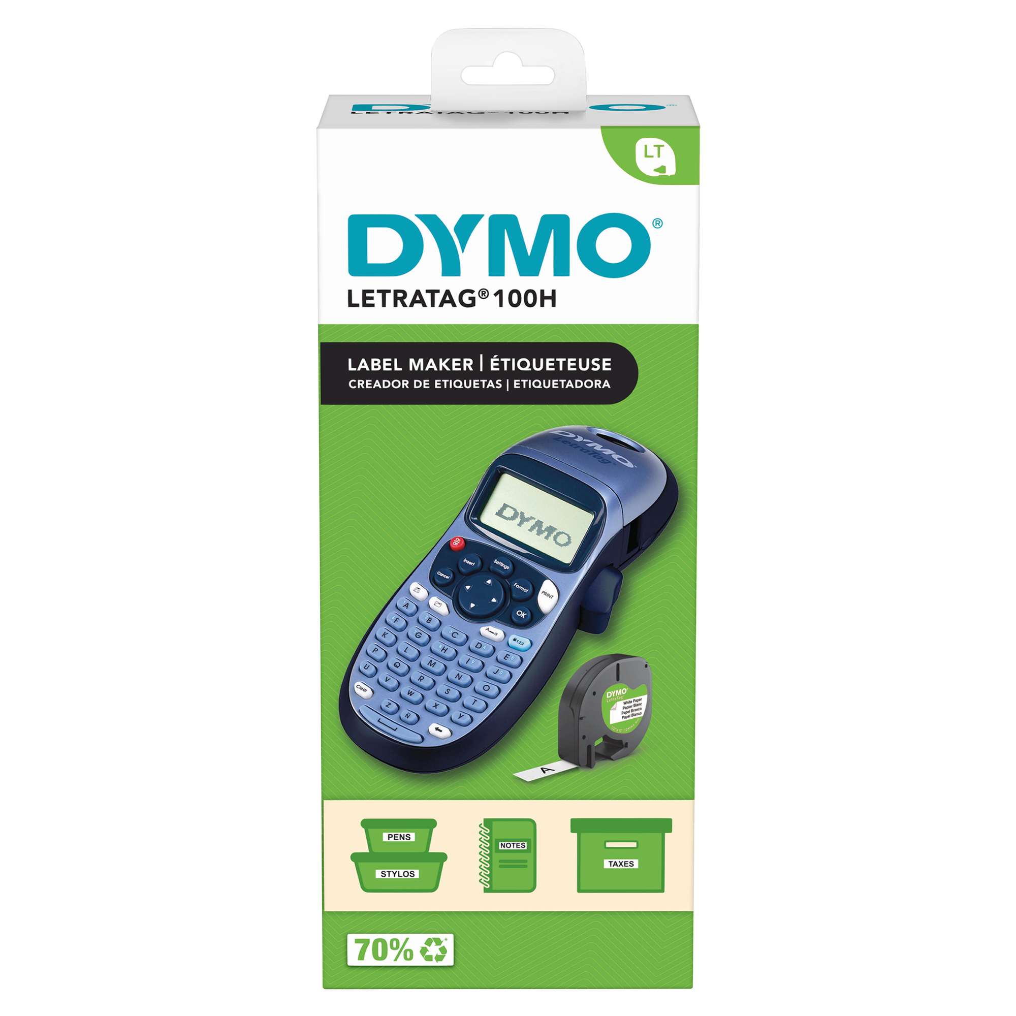 DYMO® Beschriftungsgerät LetraTag® LT-100H 2 Display-Zeilen 5 Schriftgrößen 2 Druckzeilen inkl. Schriftband (12 mm x 4 m, weiß)