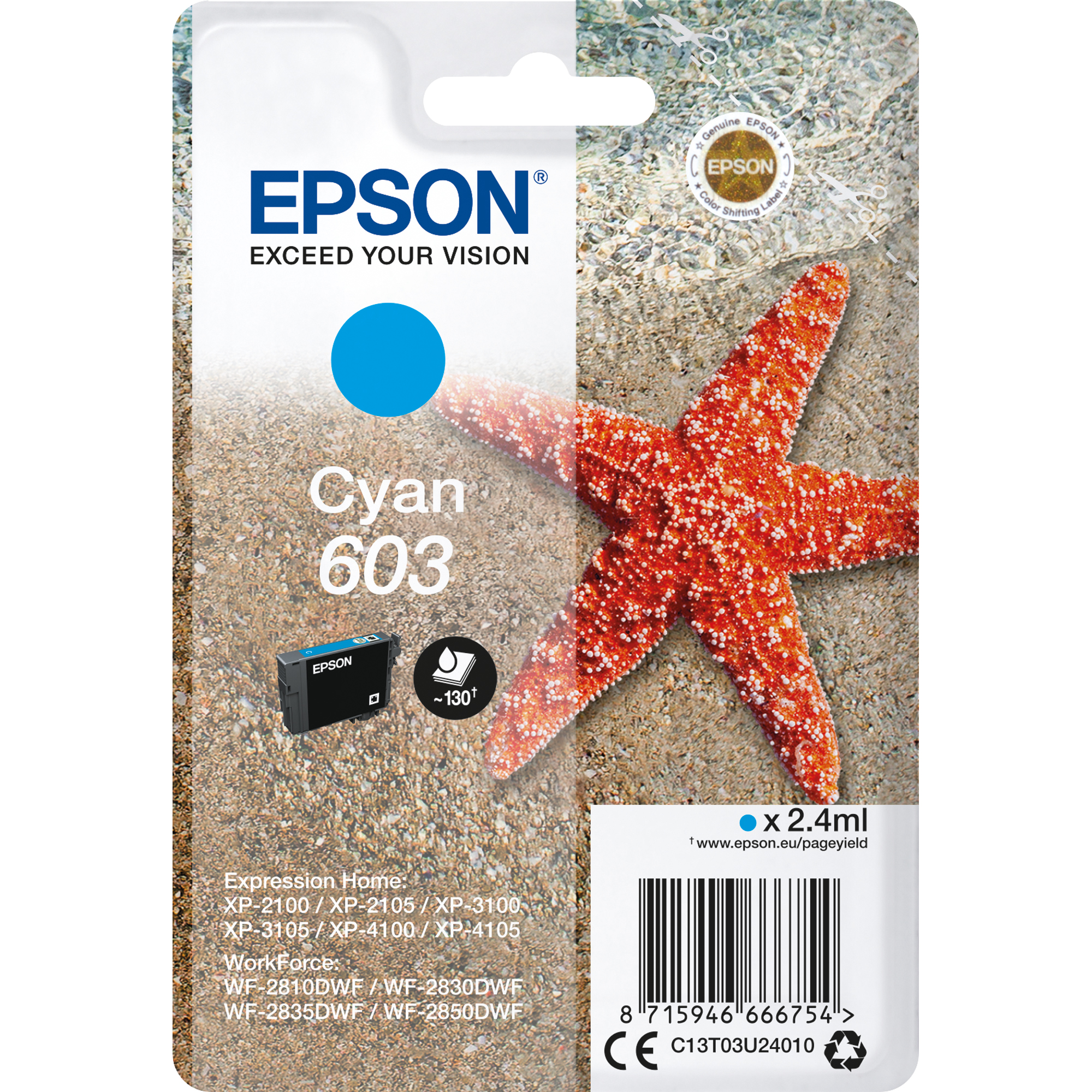 Epson Tintenpatrone Originalzubehör 603 ca. 150 Seiten cyan 2,4ml