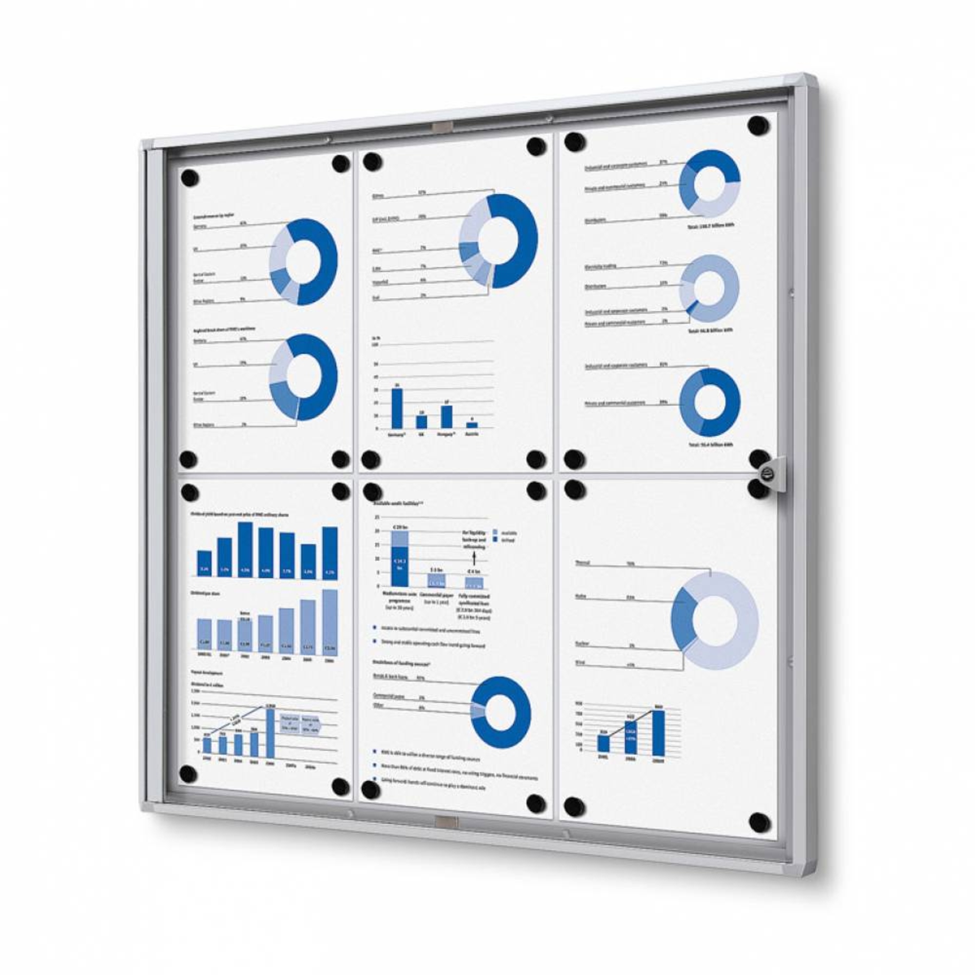Showdown® Displays Schaukasten Economy Innenbereich 71,1 x 65,5 x 2,6 cm (B x H x T) 6 x DIN A4 mit Schloss Aluminium silber