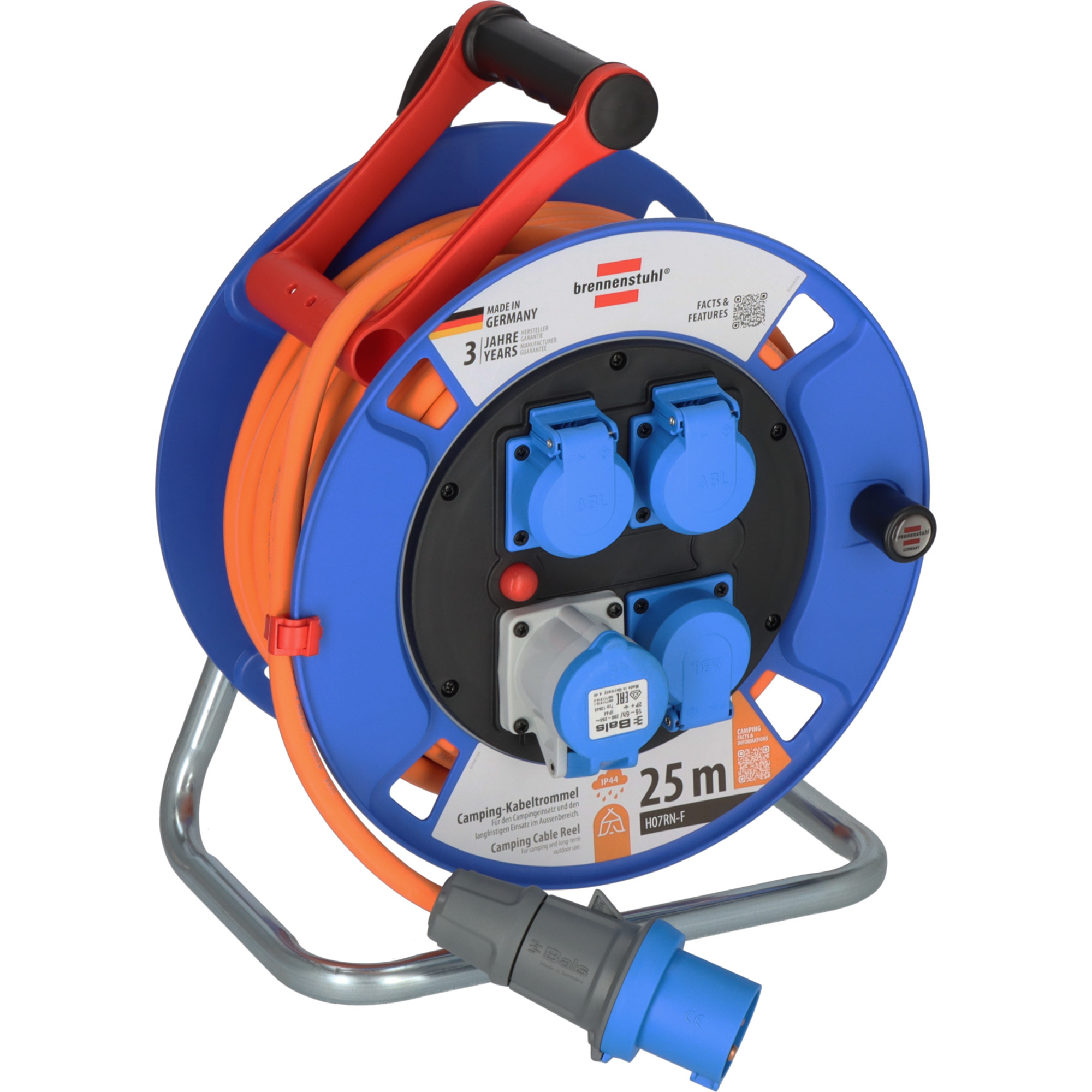 brennenstuhl® Kabeltrommel H07RN-F 3G2,5 25m IP44 blau CEE: 1 Steckdose, Schutzkontakt: 3 Steckdosen