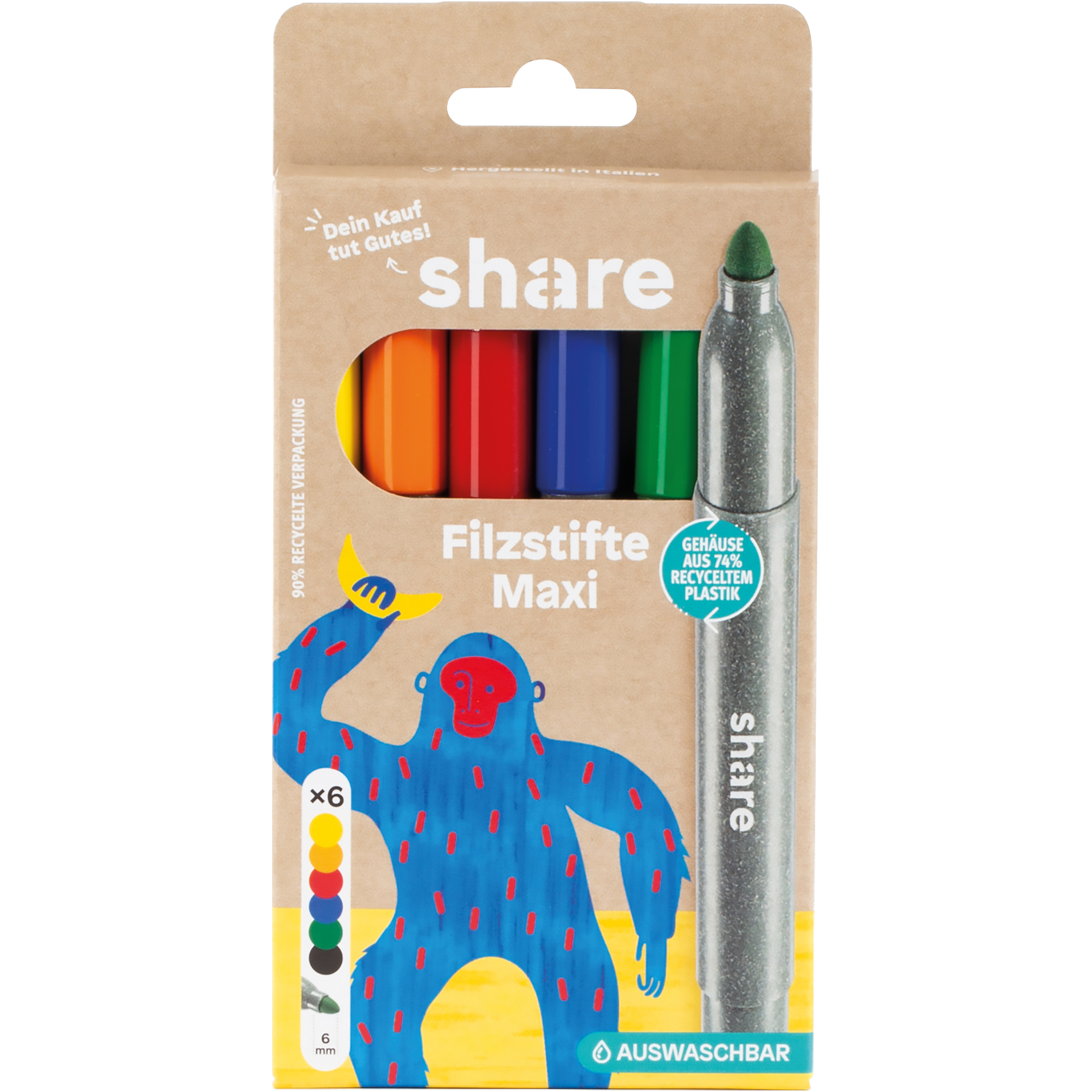 share Fasermaler Maxi 2mm farbig sortiert auswaschbar 6 St./Pack.