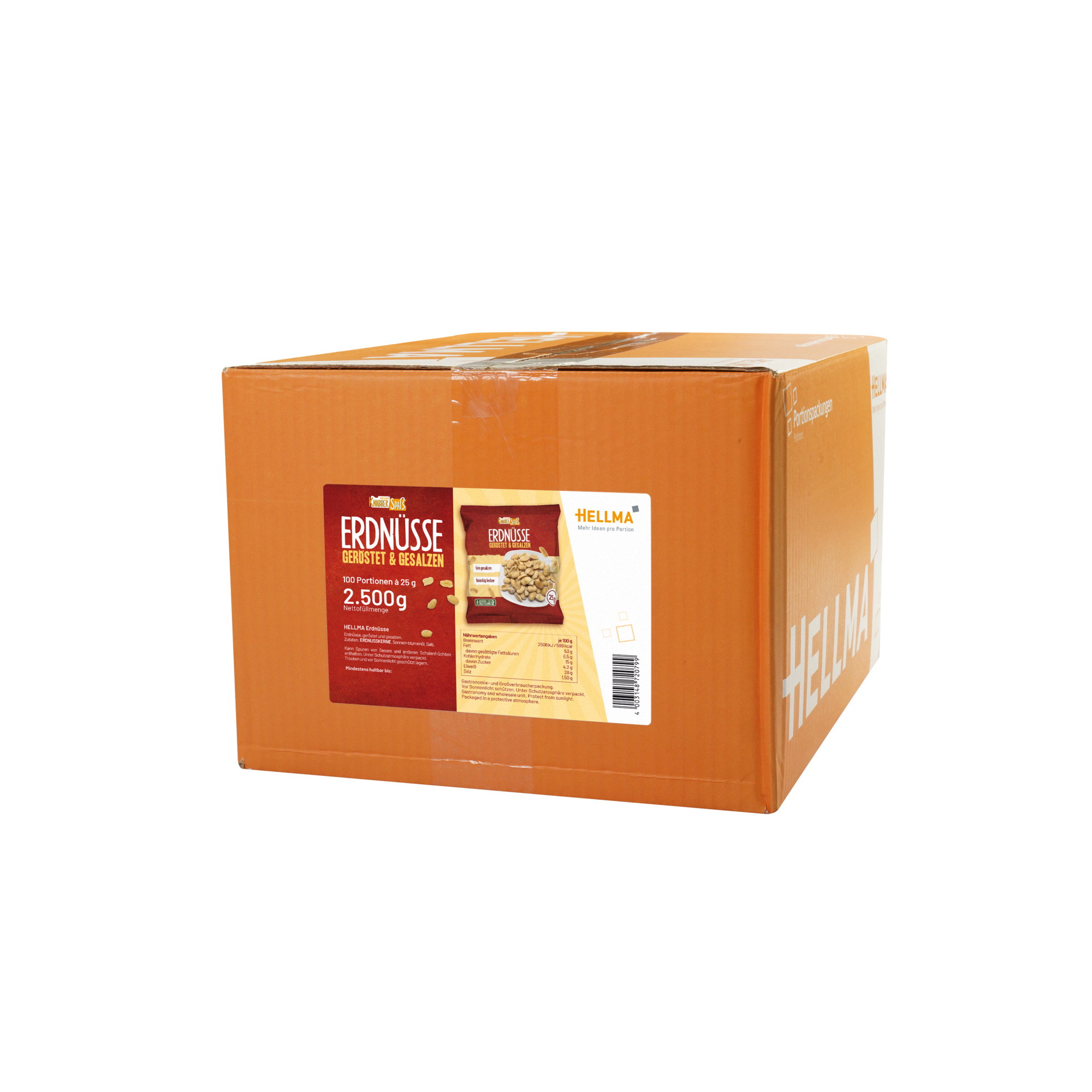 Hellma Erdnüsse geröstet, gesalzen Tüte 100 x 25 g/Pack.