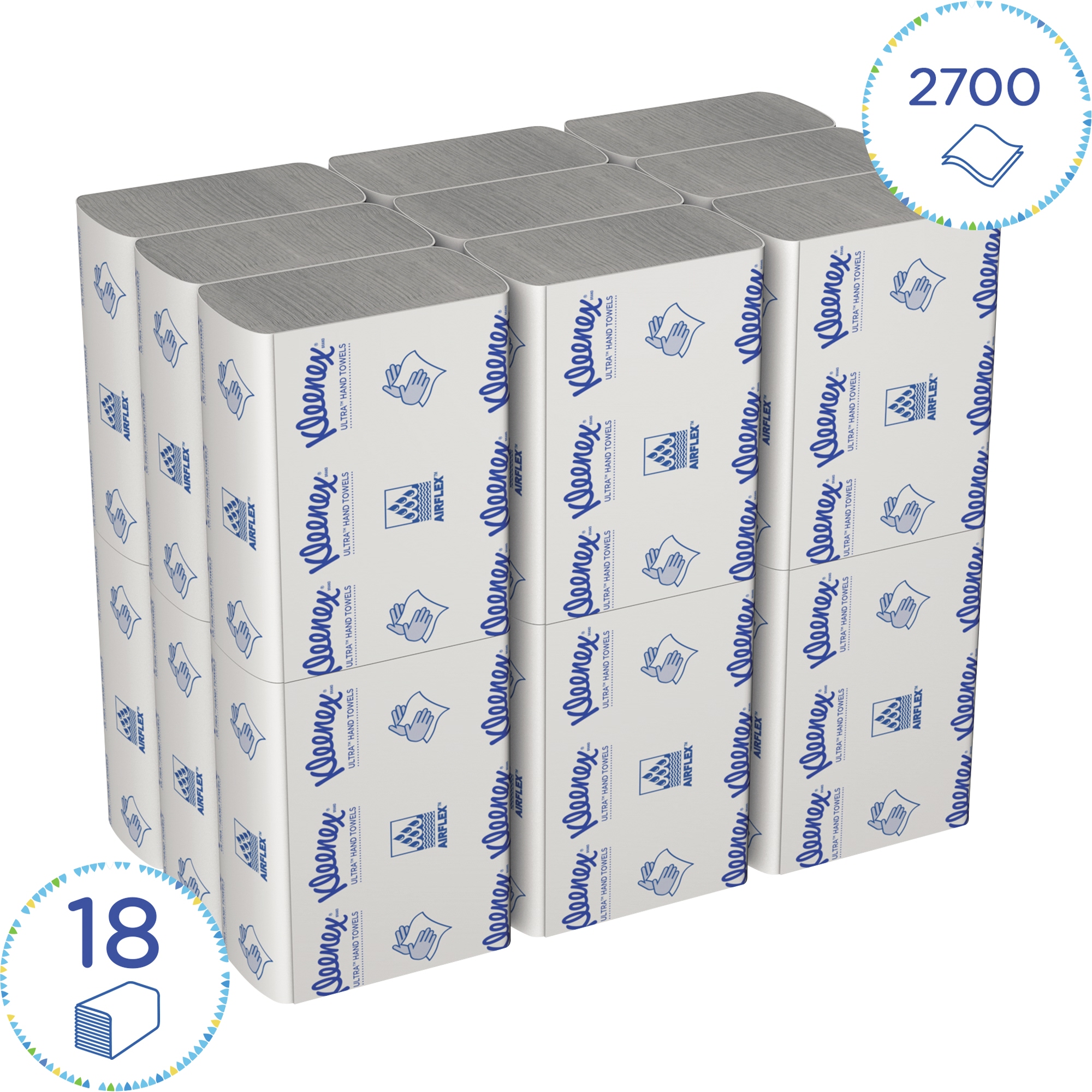 Kleenex® Papierhandtücher ULTRA™ 24,1 x 19,1 cm (B x L) Airflex™ weiß 18 x 150 Bl./Pack.