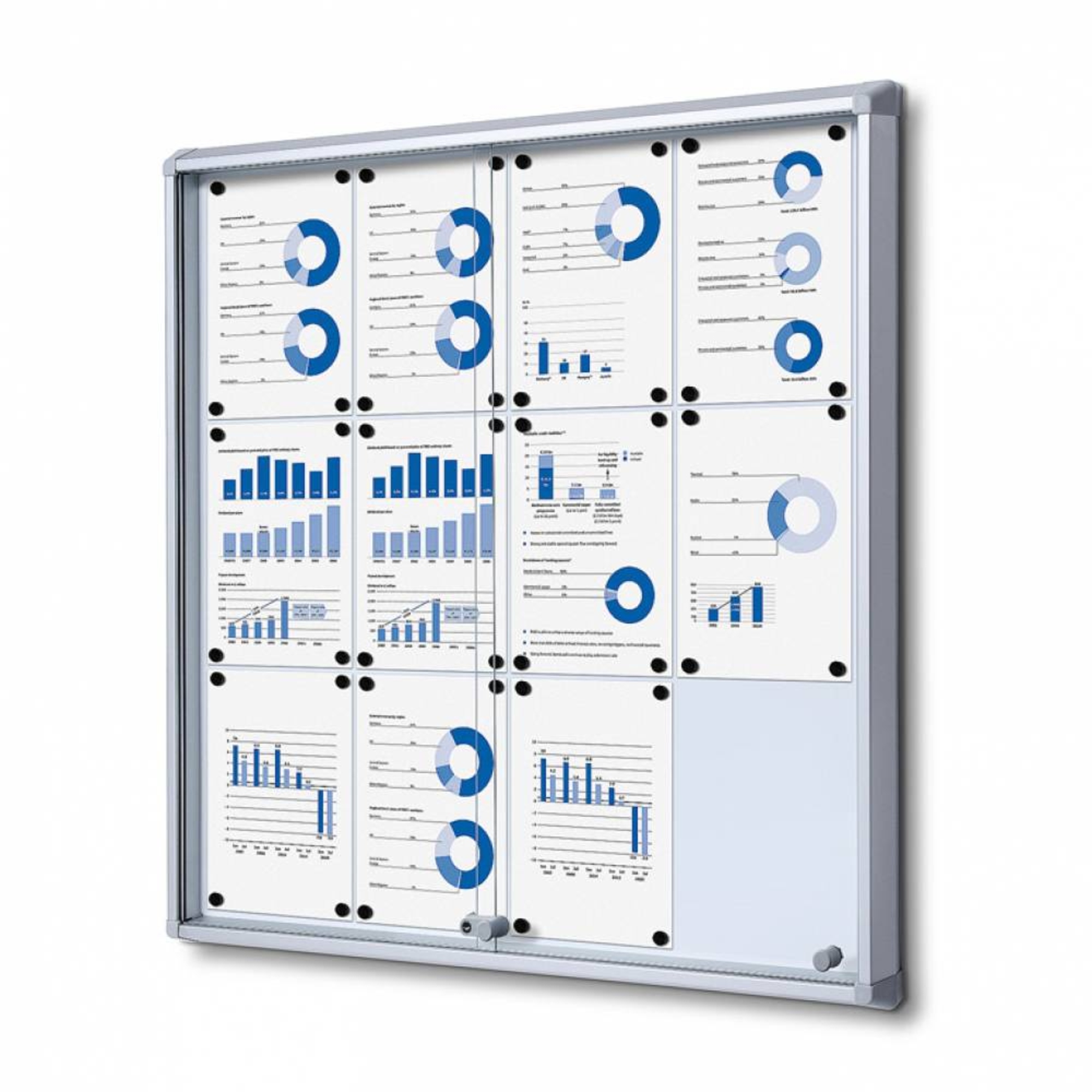 Showdown® Displays Schaukasten Innenbereich 94 x 98,2 x 5,9 cm (B x H x T) 12 x DIN A4 mit Schloss Aluminium silber