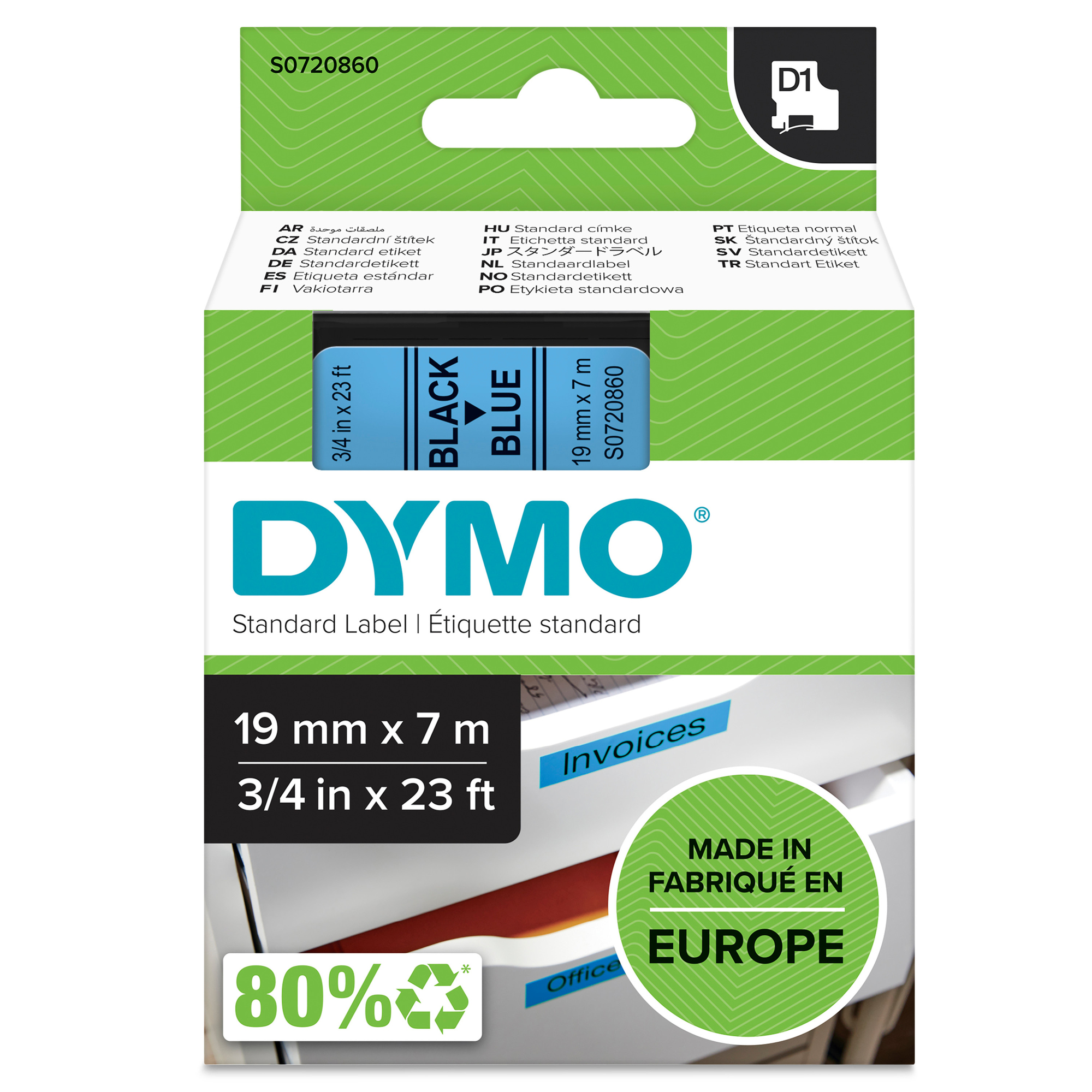 DYMO® Schriftbandkassette 19 mm x 7 m (B x L) blau schwarz