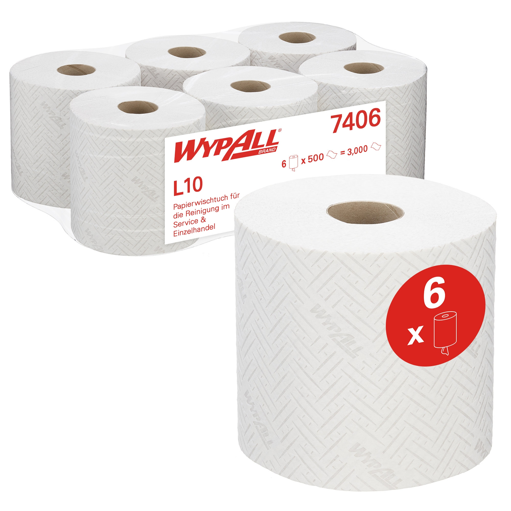 WYPALL* Wischtücher L10 18,3 x 38 cm (B x L) Airflex™ weiß 6 Rl./Pack.