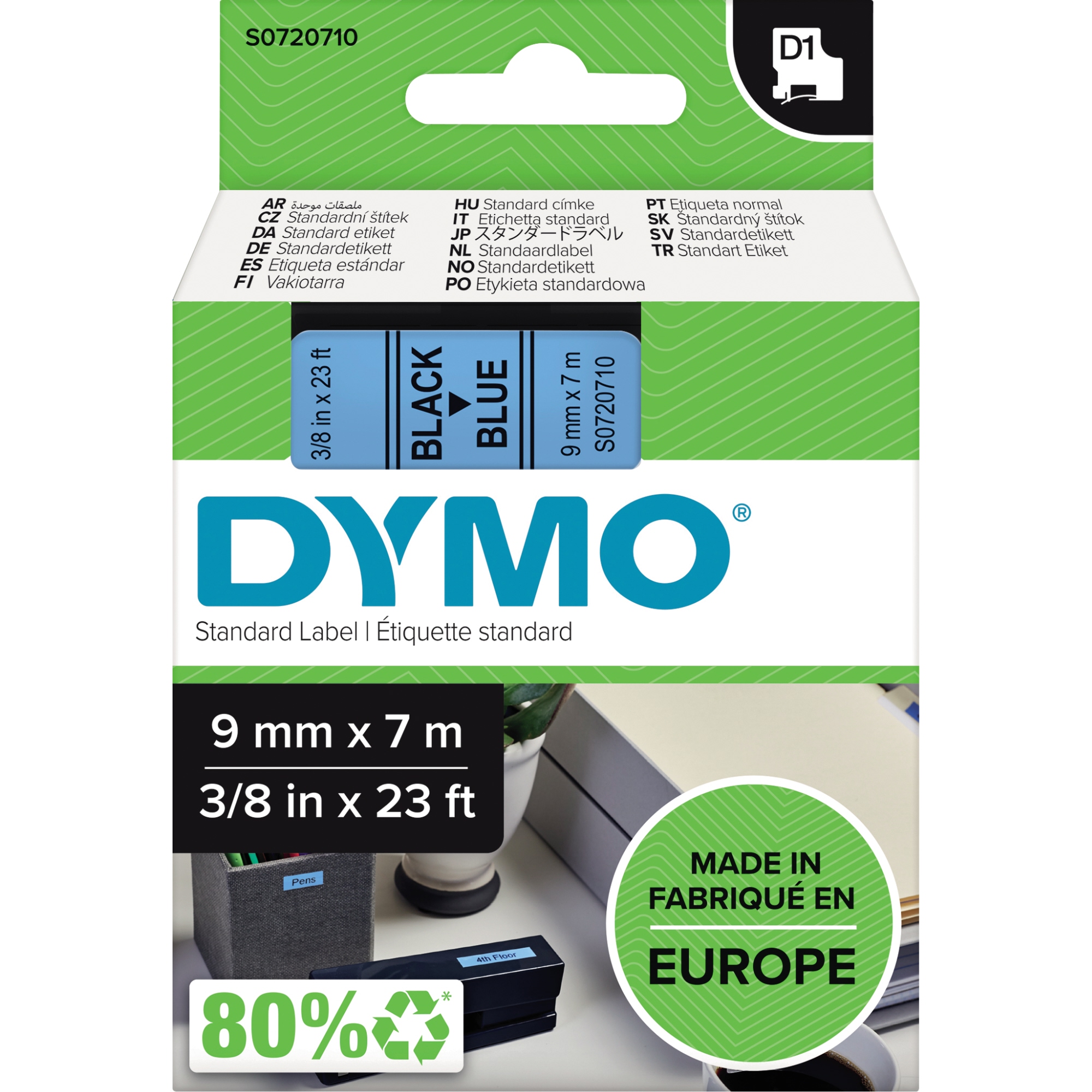 DYMO® Schriftbandkassette 9 mm x 7 m (B x L) blau schwarz