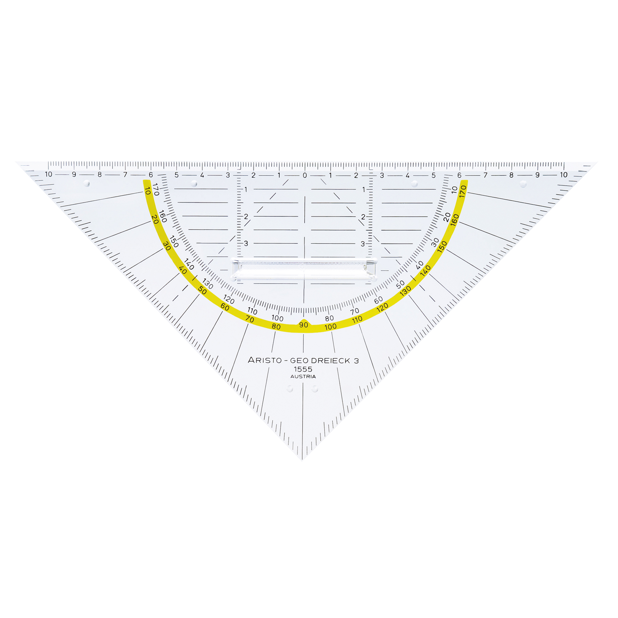 Aristo Geometriedreieck 22,5cm mit farbig hinterlegten Winkelgraden mit Griff Plexiglas® glasklar