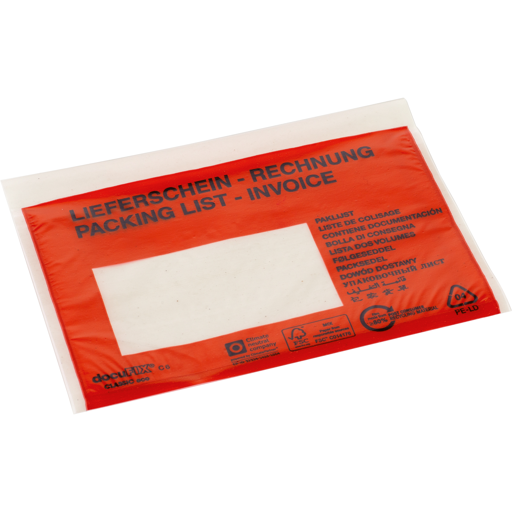 docuFIX® Dokumententasche classic eco Lieferschein/Rechnung DIN C5 Folie, 80 % recycelt rot 500 St./Pack.