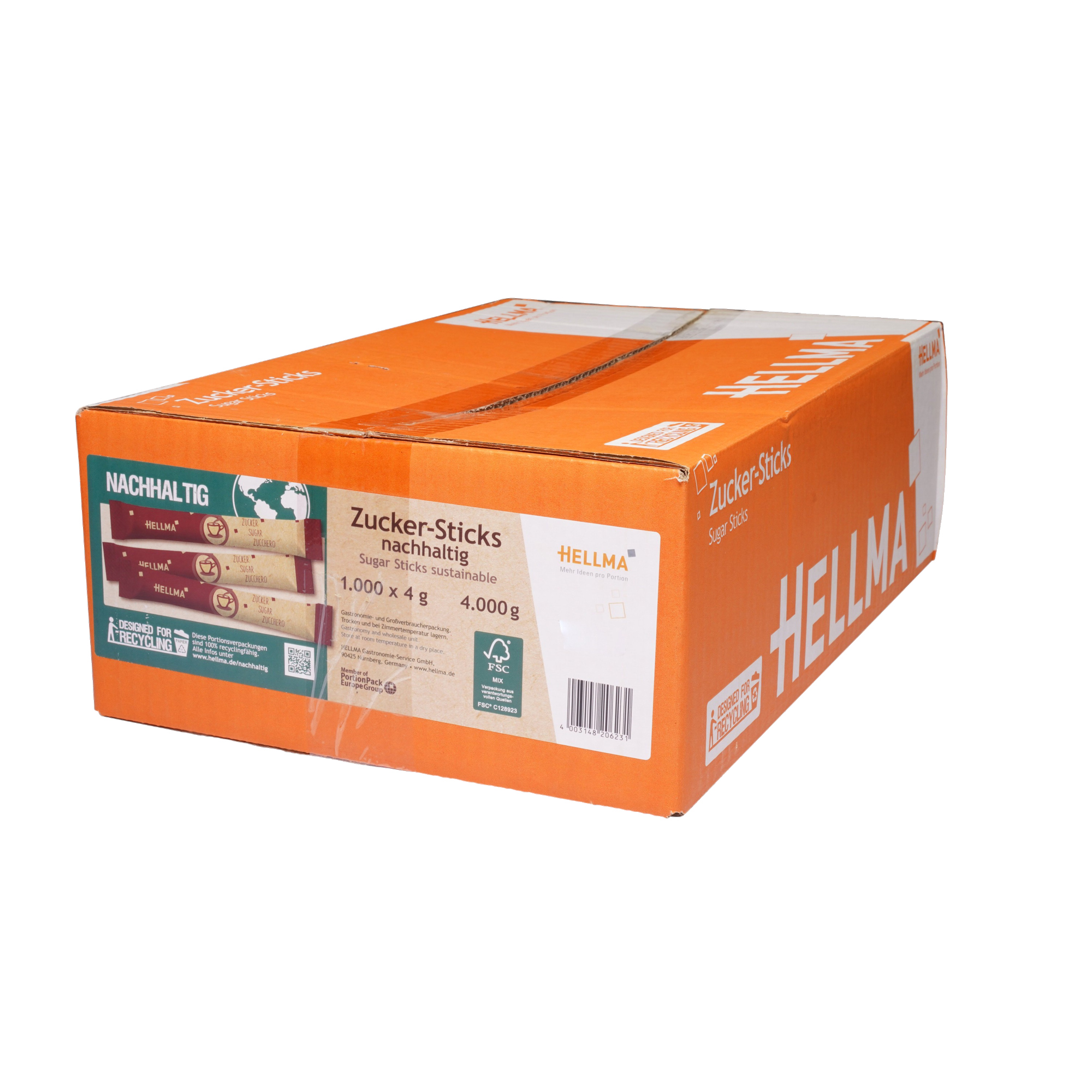 Hellma Zucker Stick Karton 1.000 x 4 g/Pack.
