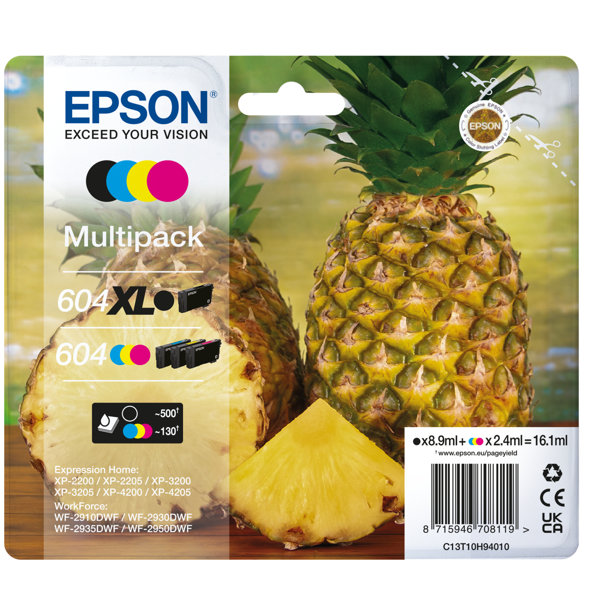 Epson Tintenpatrone Originalzubehör 604/604XL ca. 500 Seiten schwarz, ca. 3 x 130 Seiten farbig schwarz, mehrfarbig 8,9 ml schwarz, 3 x 2,4 ml farbigml 4 St./Pack.