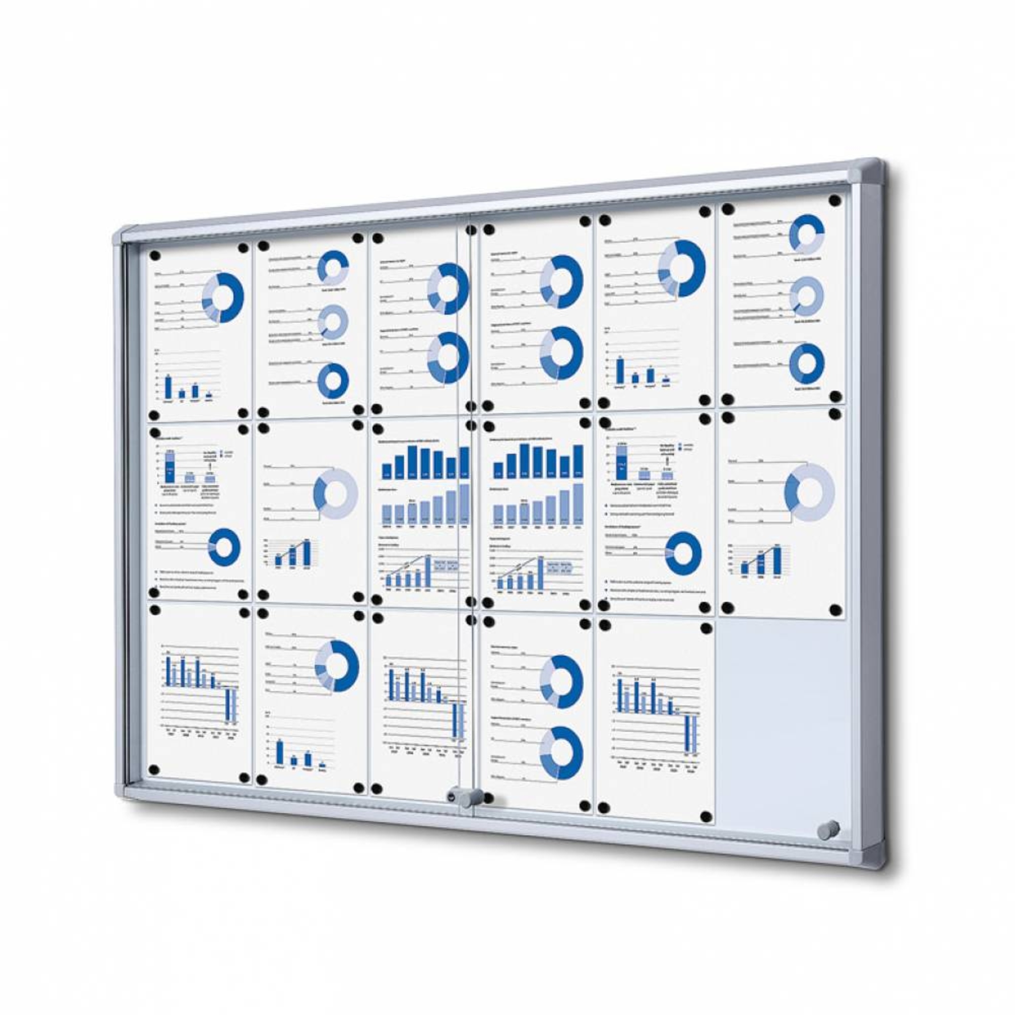 Showdown® Displays Schaukasten Innenbereich 138 x 98,2 x 5,9 cm (B x H x T) 18 x DIN A4 mit Schloss Aluminium silber