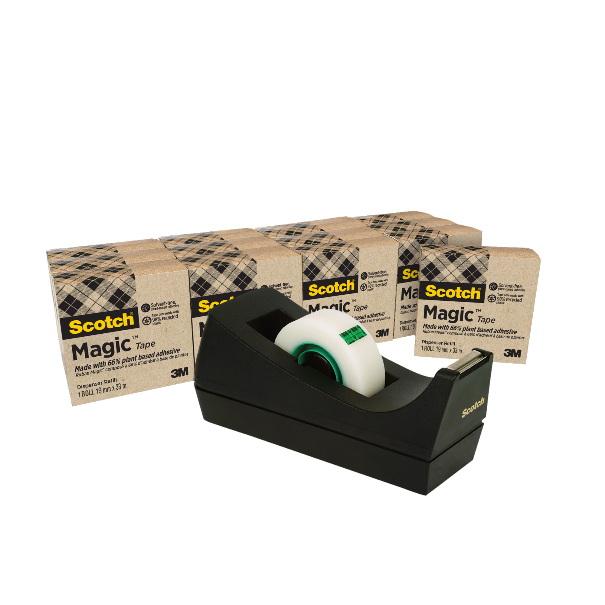 Scotch® Tischabroller Promotion 19 mm x 33 m (B x L) inkl. 14 Rollen Scotch® Magic™ Klebefilm - Hergestellt aus pflanzlichen Materialien, 19 mm x 33 m (B x L) mit Lösungsmittel schwarz