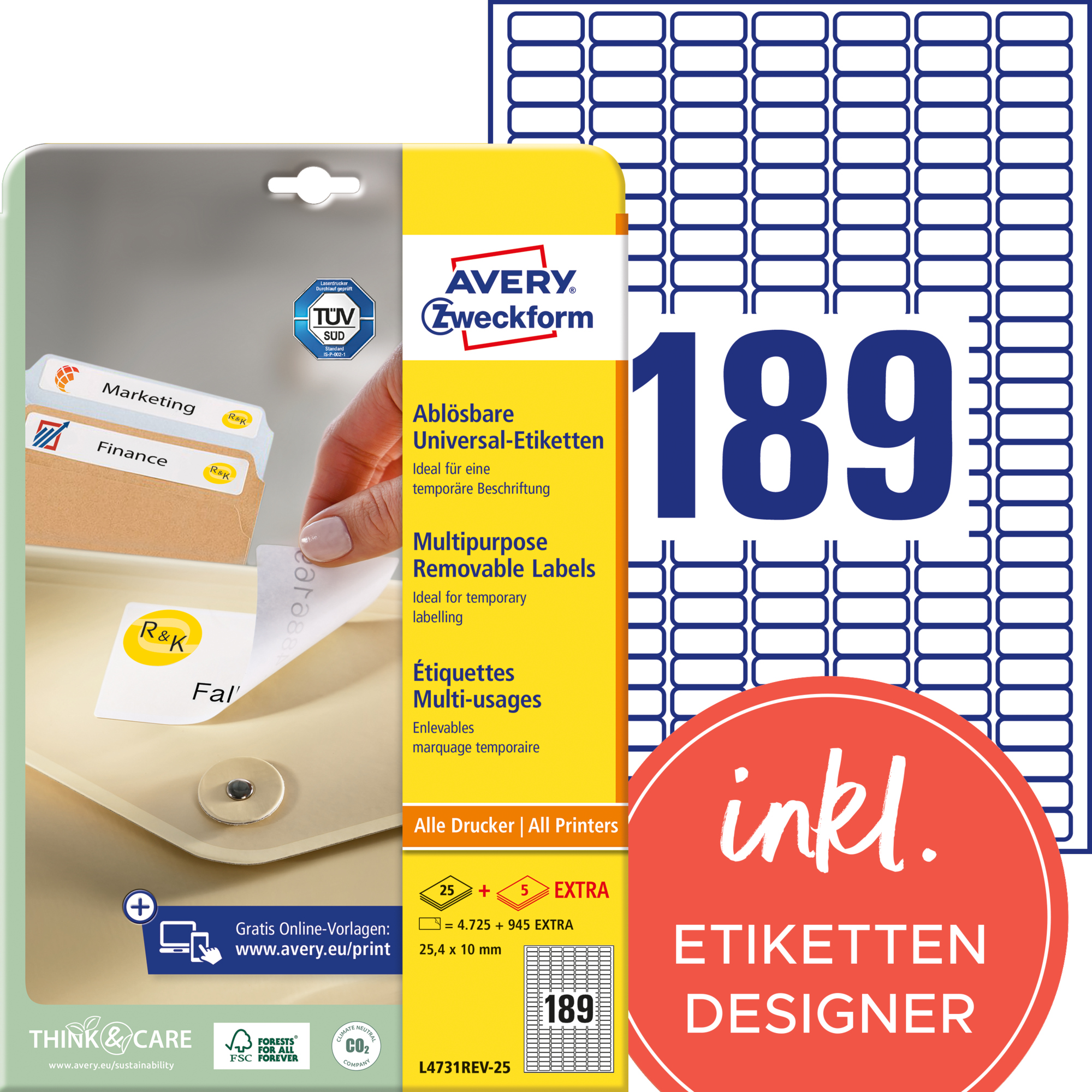 Avery Zweckform Universaletikett 25,4 x 10 mm (B x H) wieder ablösbar Papier weiß 5.670 Etik./Pack.