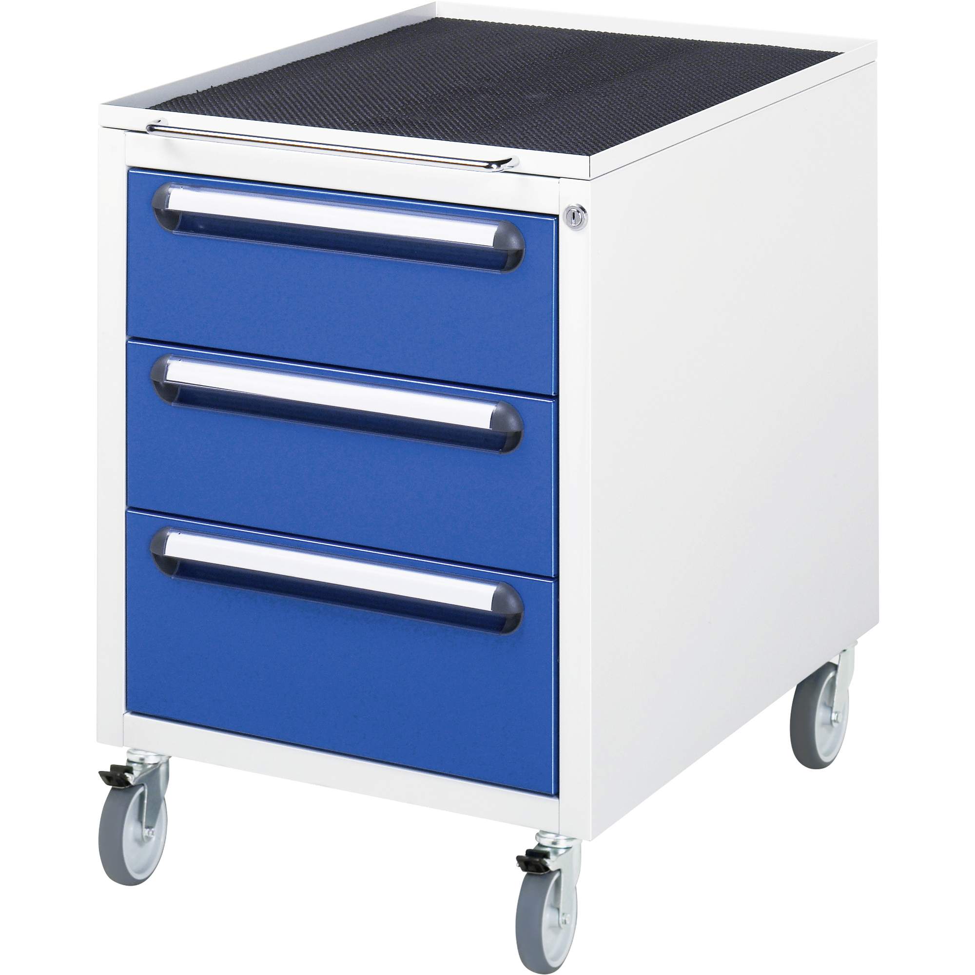 RAU Rollcontainer 480 x 690 x 600 mm (B x H x T) 3 Schubladen Stahl, pulverbeschichtet enzianblau lichtgrau