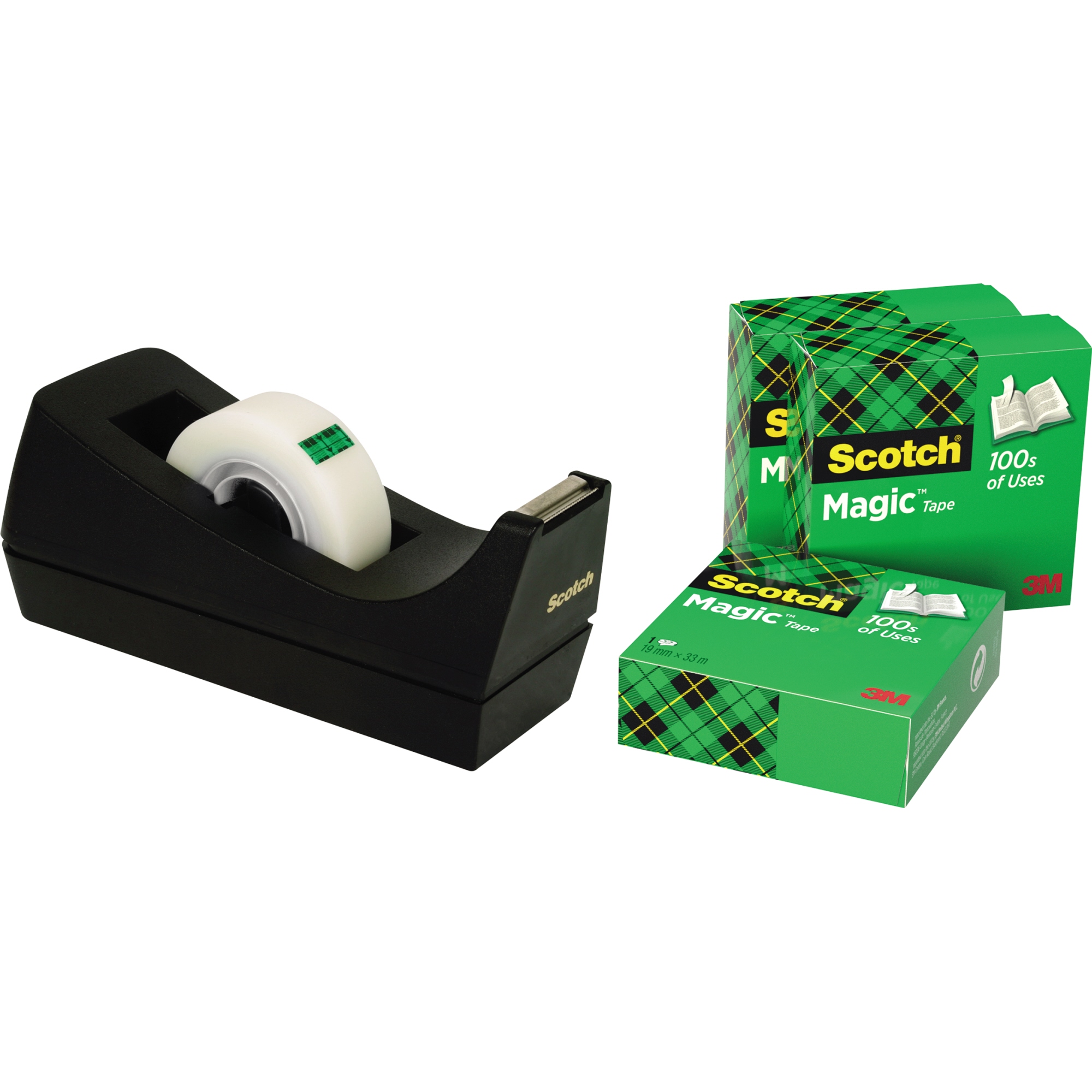 Scotch® Tischabroller C38 Magic™ Promotion 19 mm x 33 m (B x L) inkl. 3 Rollen Scotch® Magic™ Klebefilm 810 19 mm x 33 m (B x L) mit Lösungsmittel schwarz
