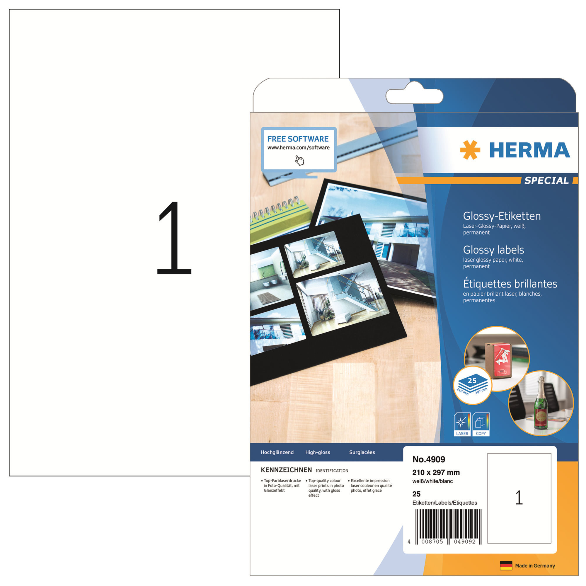 HERMA Universaletikett SPECIAL 210 x 297 mm (B x H) nicht wieder ablösbar Papier weiß 25 Etik./Pack.