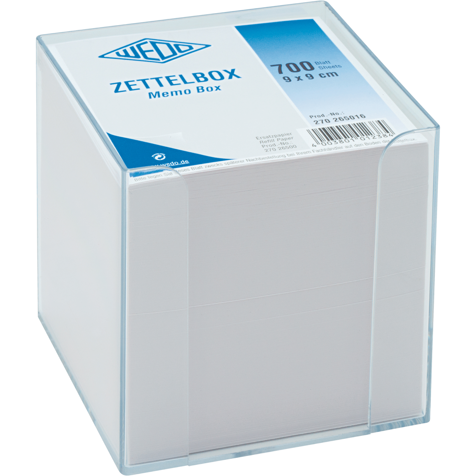 WEDO® Zettelbox 9,5 x 9,5 x 9,5 cm (B x H x T) 9 x 9 cm (B x H) 700 Bl. gefüllt Kunststoff transparent